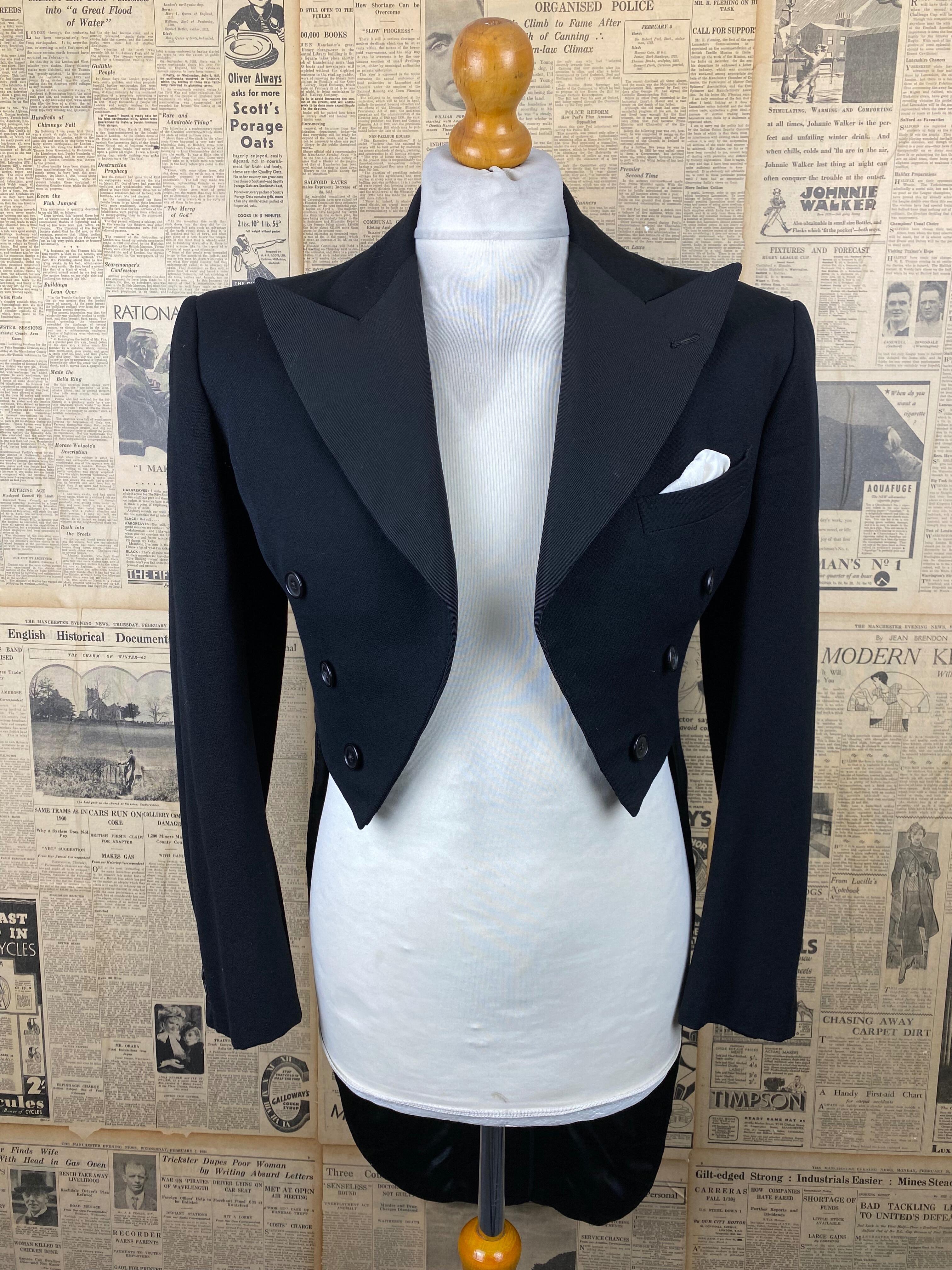 Vintage bespoke 1930's white tie evening tailcoat size 36 38