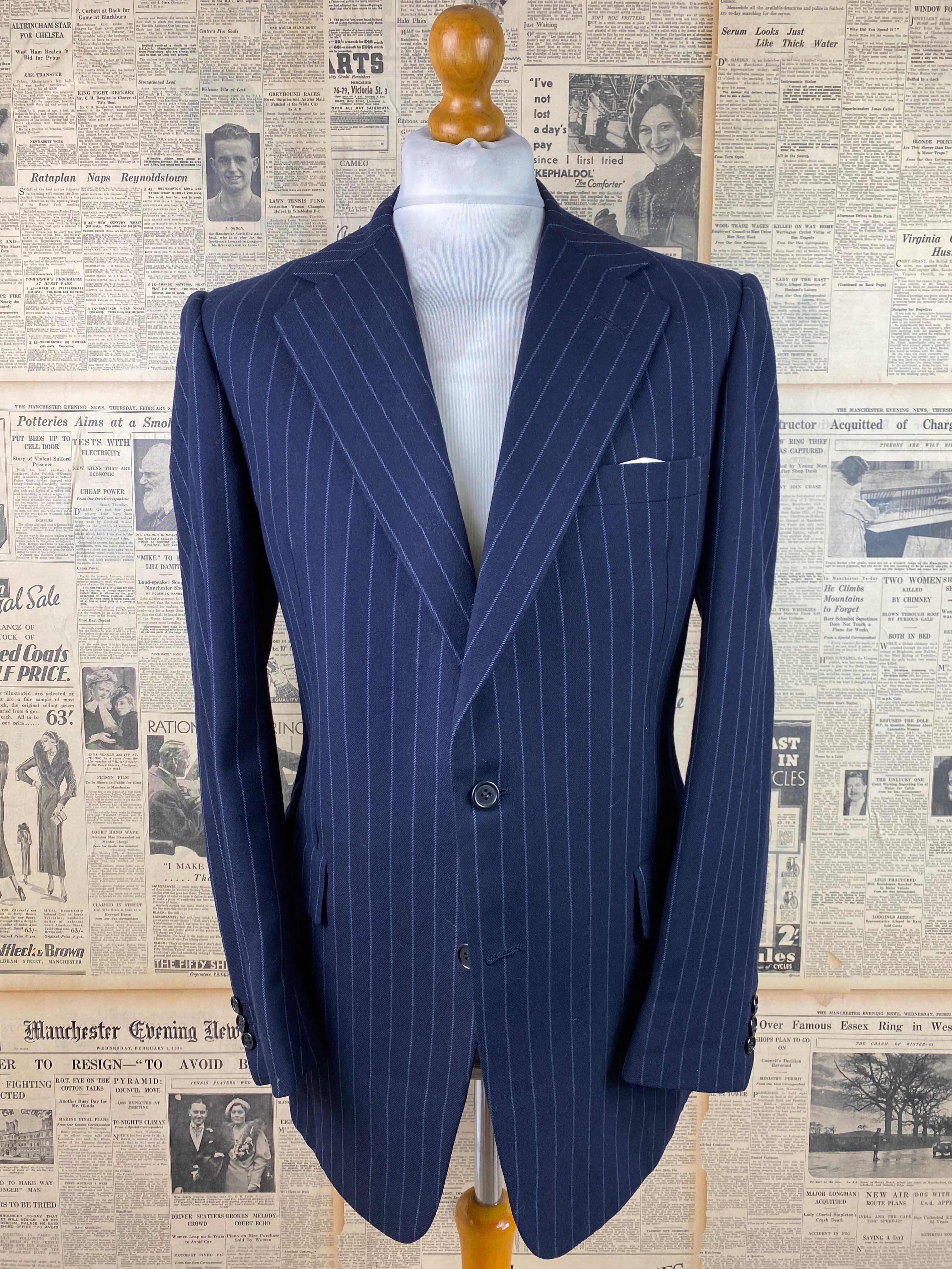 Vintage Chester Barrie navy chalk stripe suit size 40 42