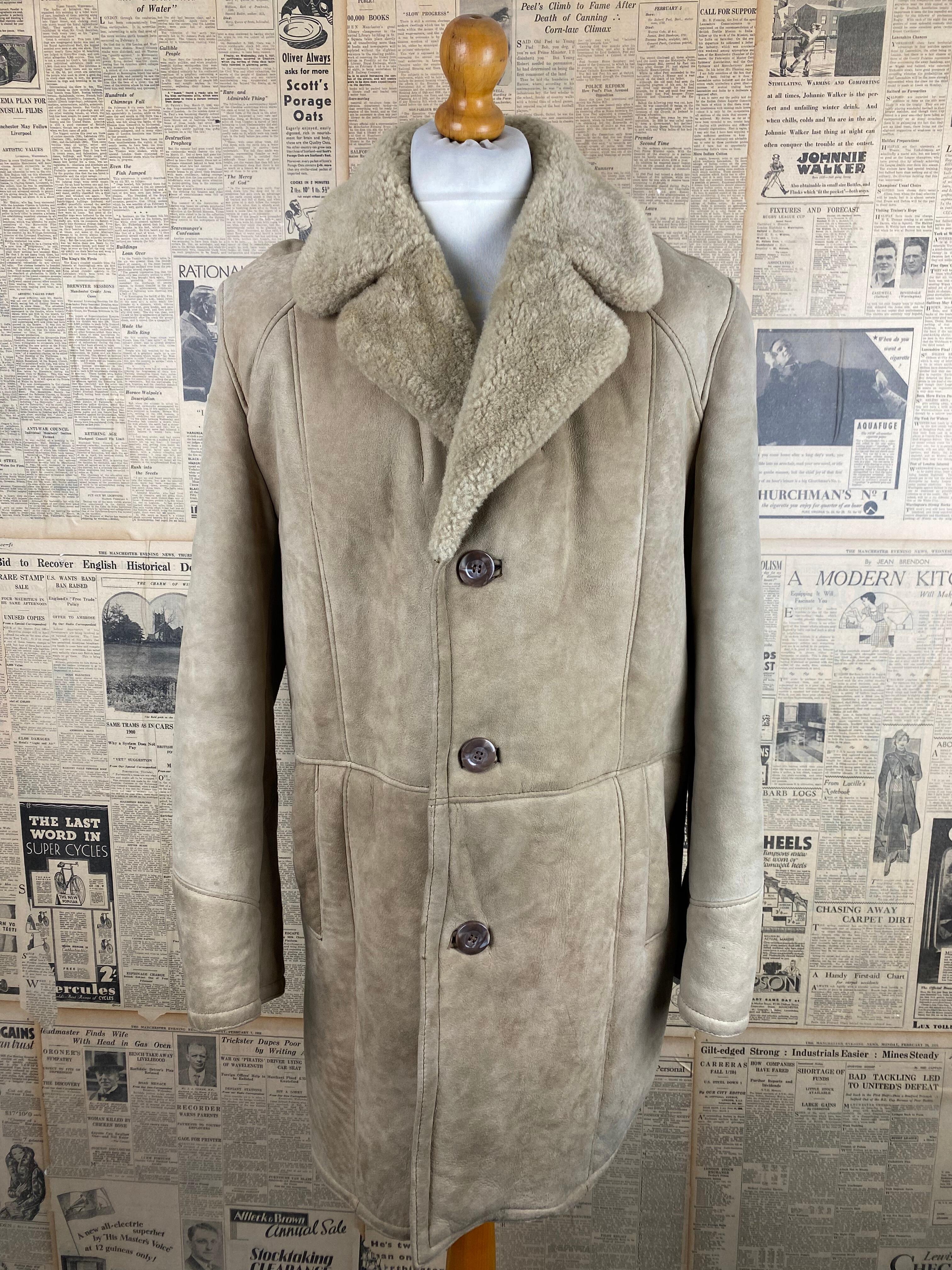 vintage cream sheepskin jacket coat size 42