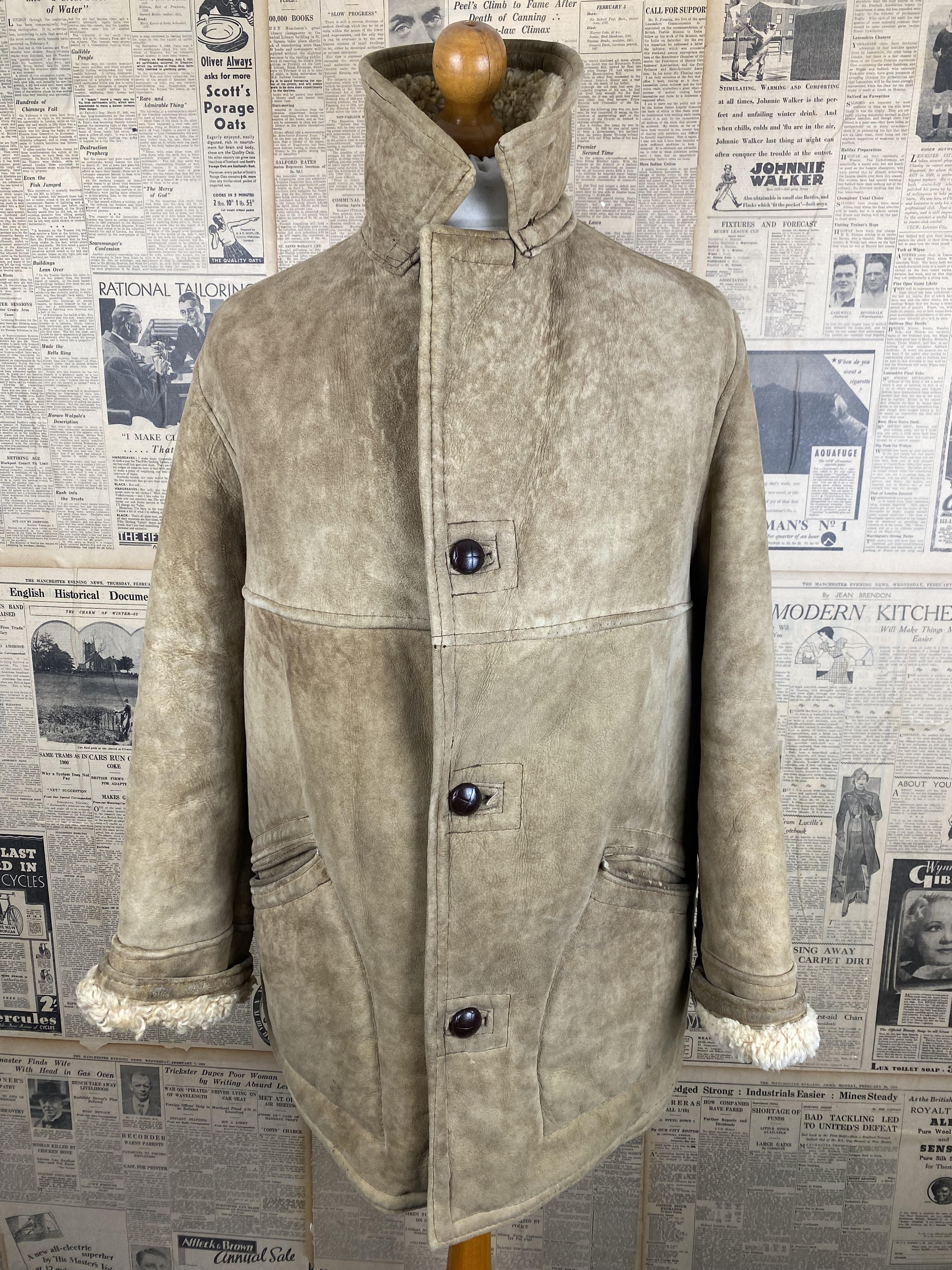 vintage sheepskin shearling cream jacket coat size 40