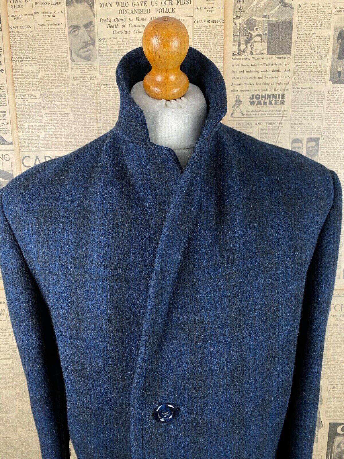 Vintage checked navy blue Hepworths overcoat size 44