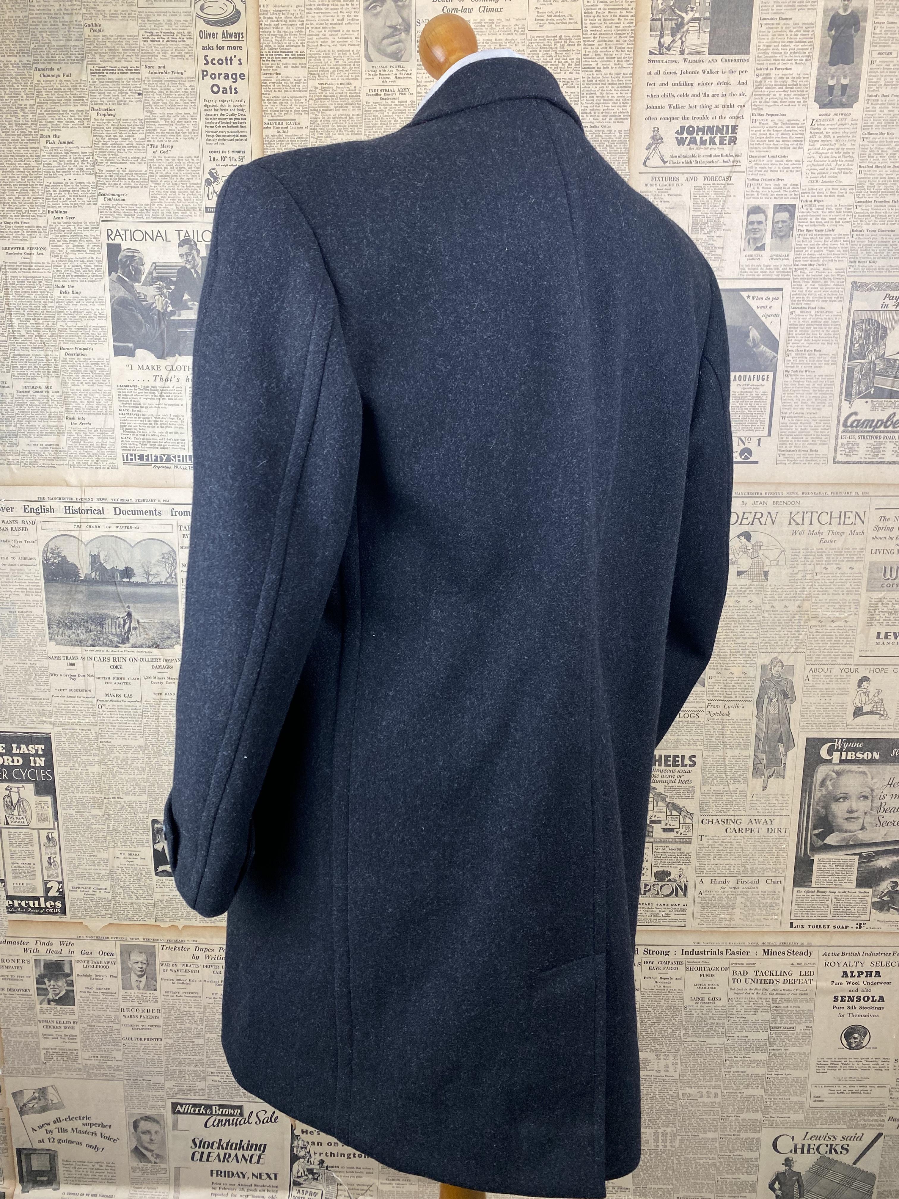 Vintage Hector Powe bespoke 1960's grey overcoat size 42
