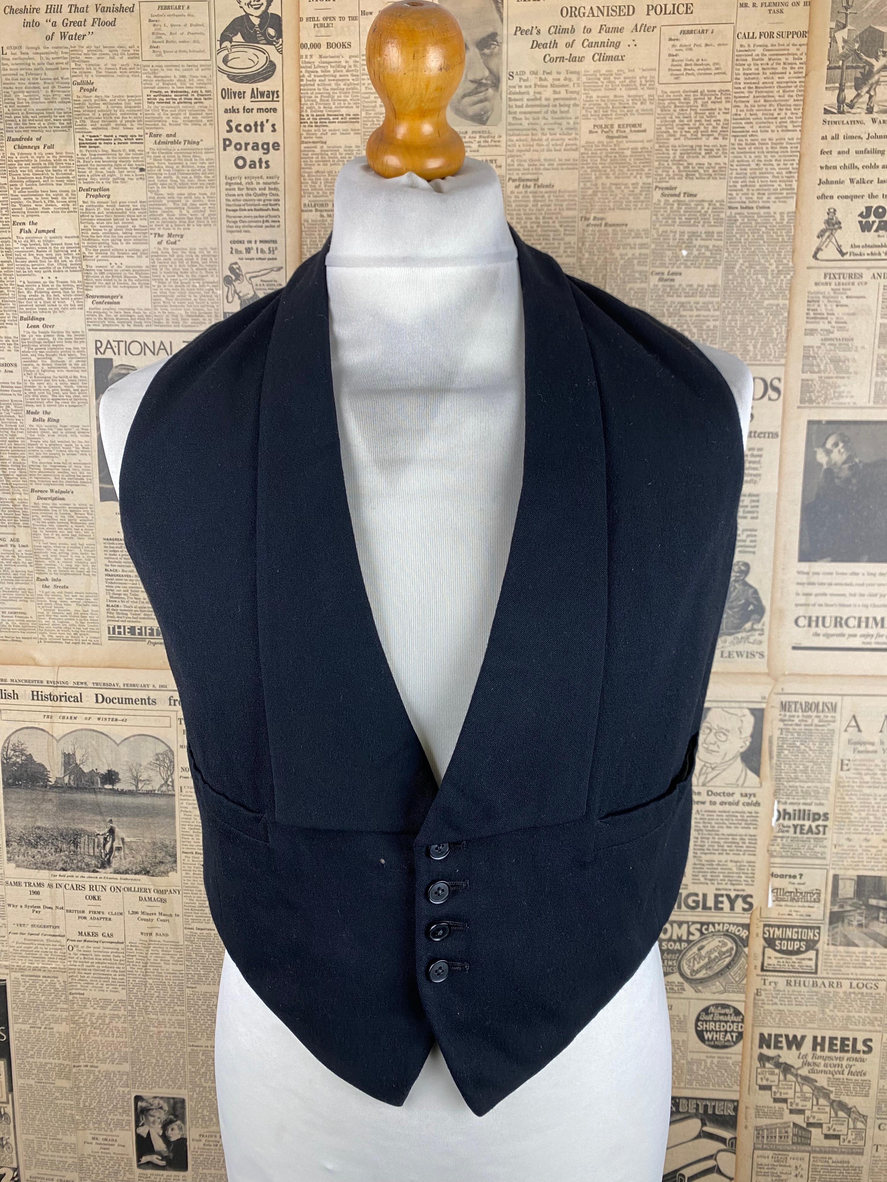 Vintage square lapel bespoke 1930's dinner black tie waistcoat size 38