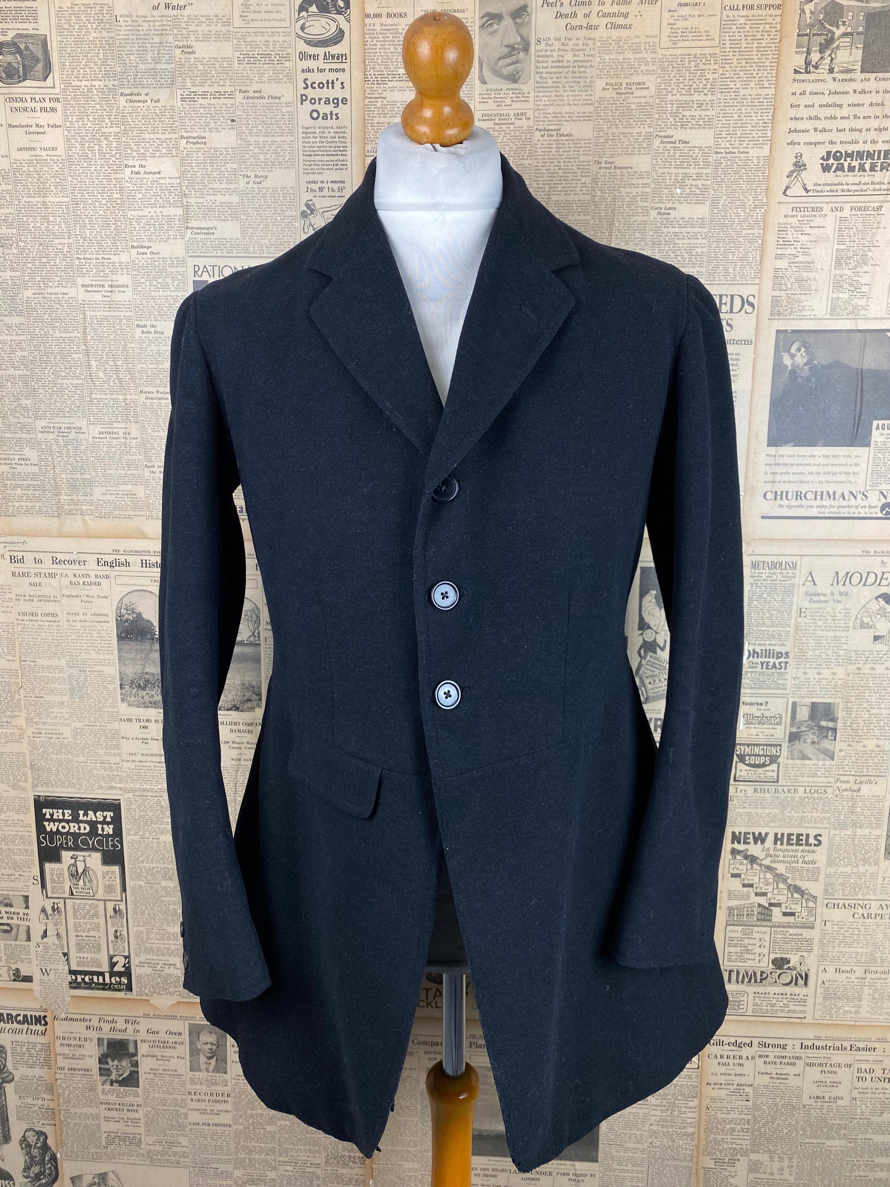 Vintage 1930's black bespoke hunt coat suit size 38