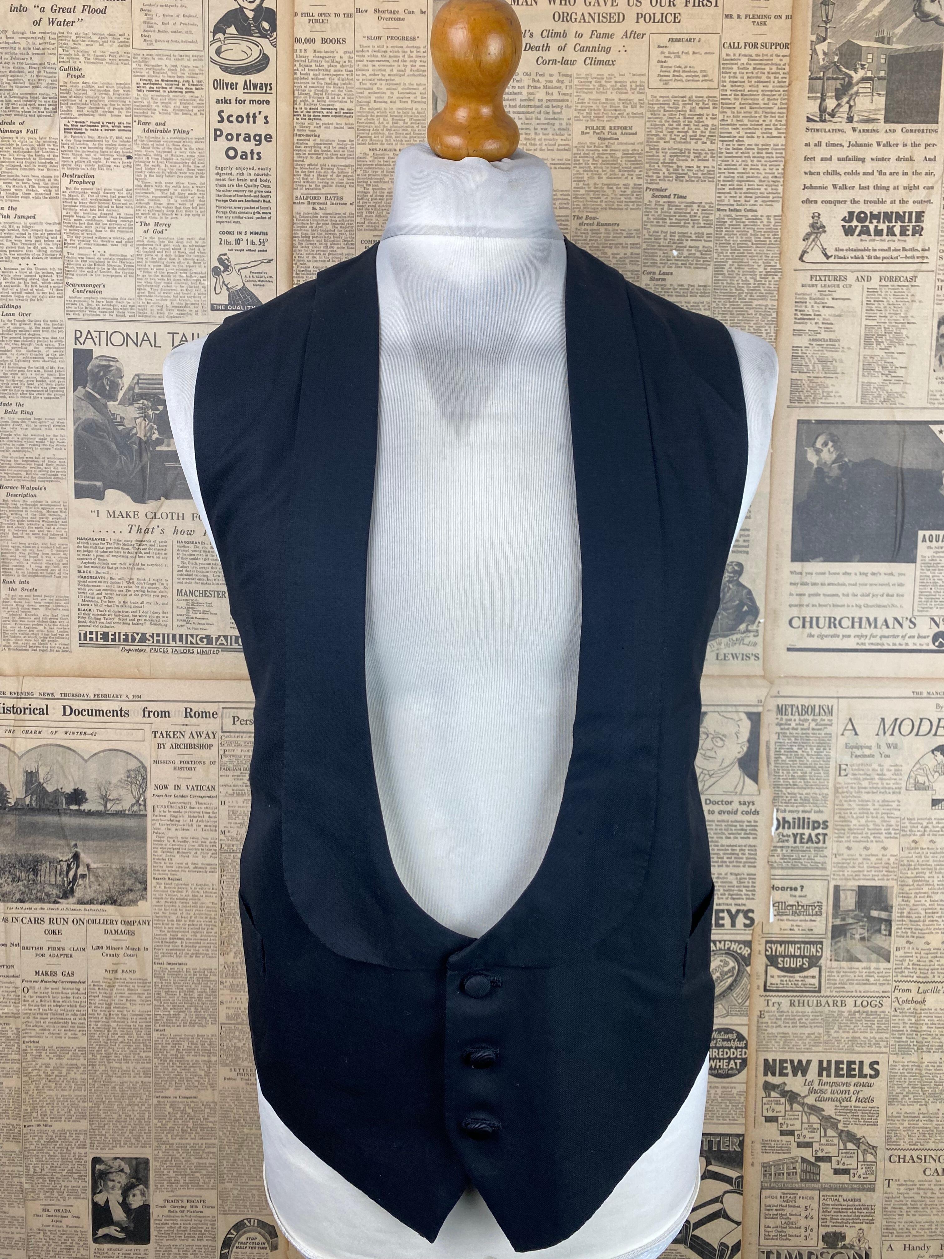 Vintage Savile Row bespoke black tie dinner waistcoat size 50 long