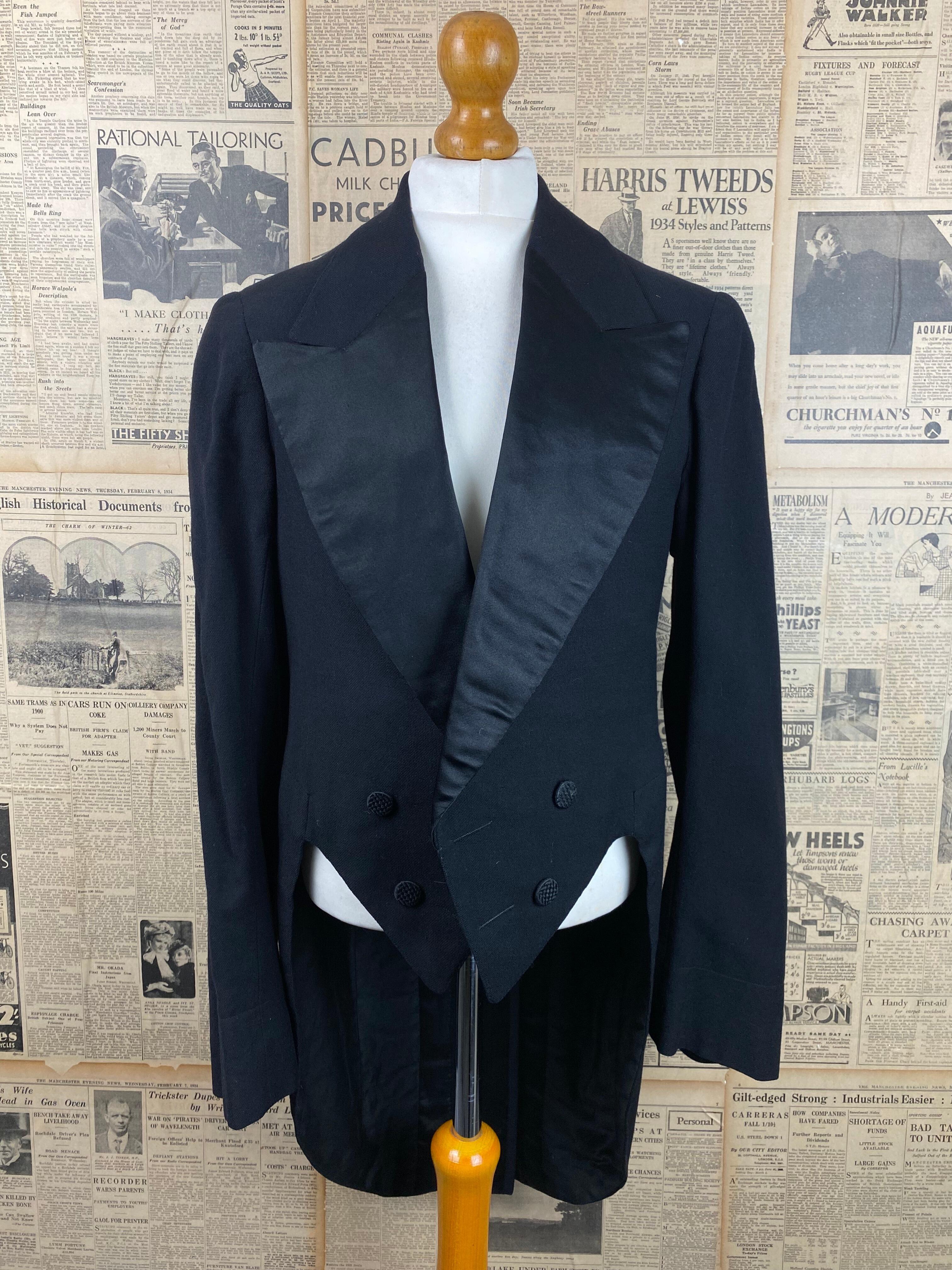 > Vintage Edwardian bespoke evening white tie evening tailcoat size 34