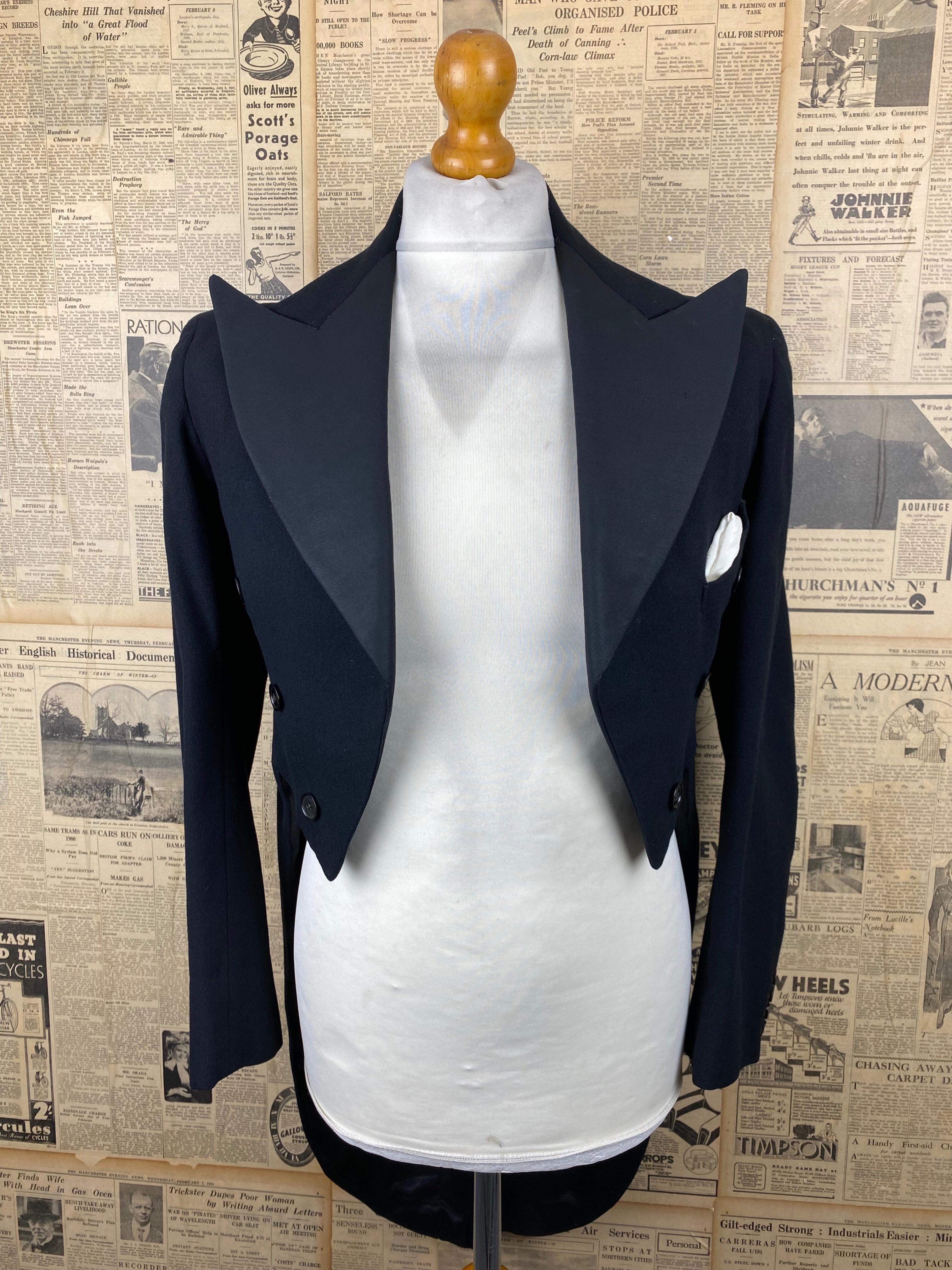 Vintage bespoke 1930's white tie evening tailcoat size 36 reg.