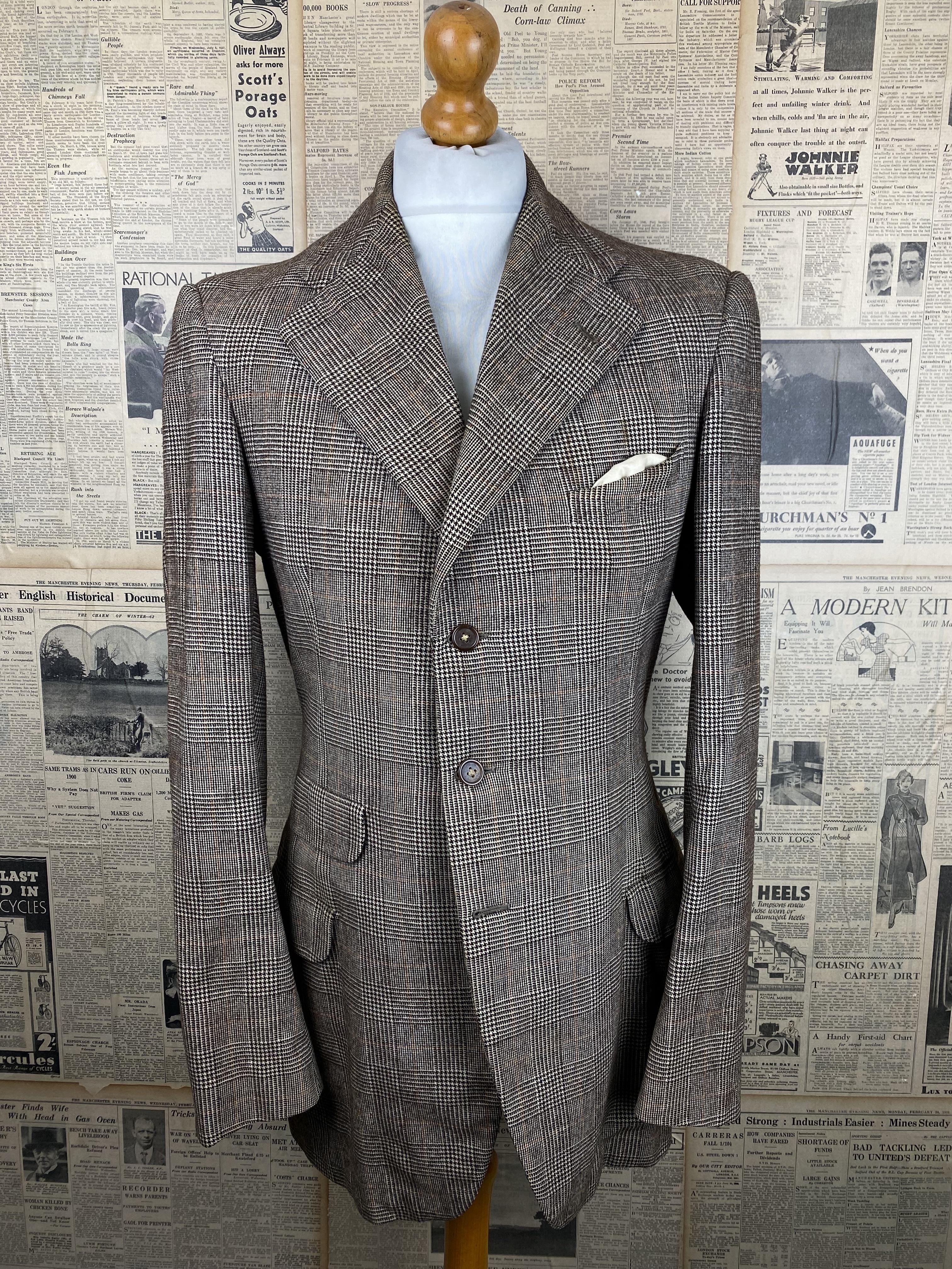 Vintage Style 1930s 1940s Herringbone Tweed Trousers, Mens