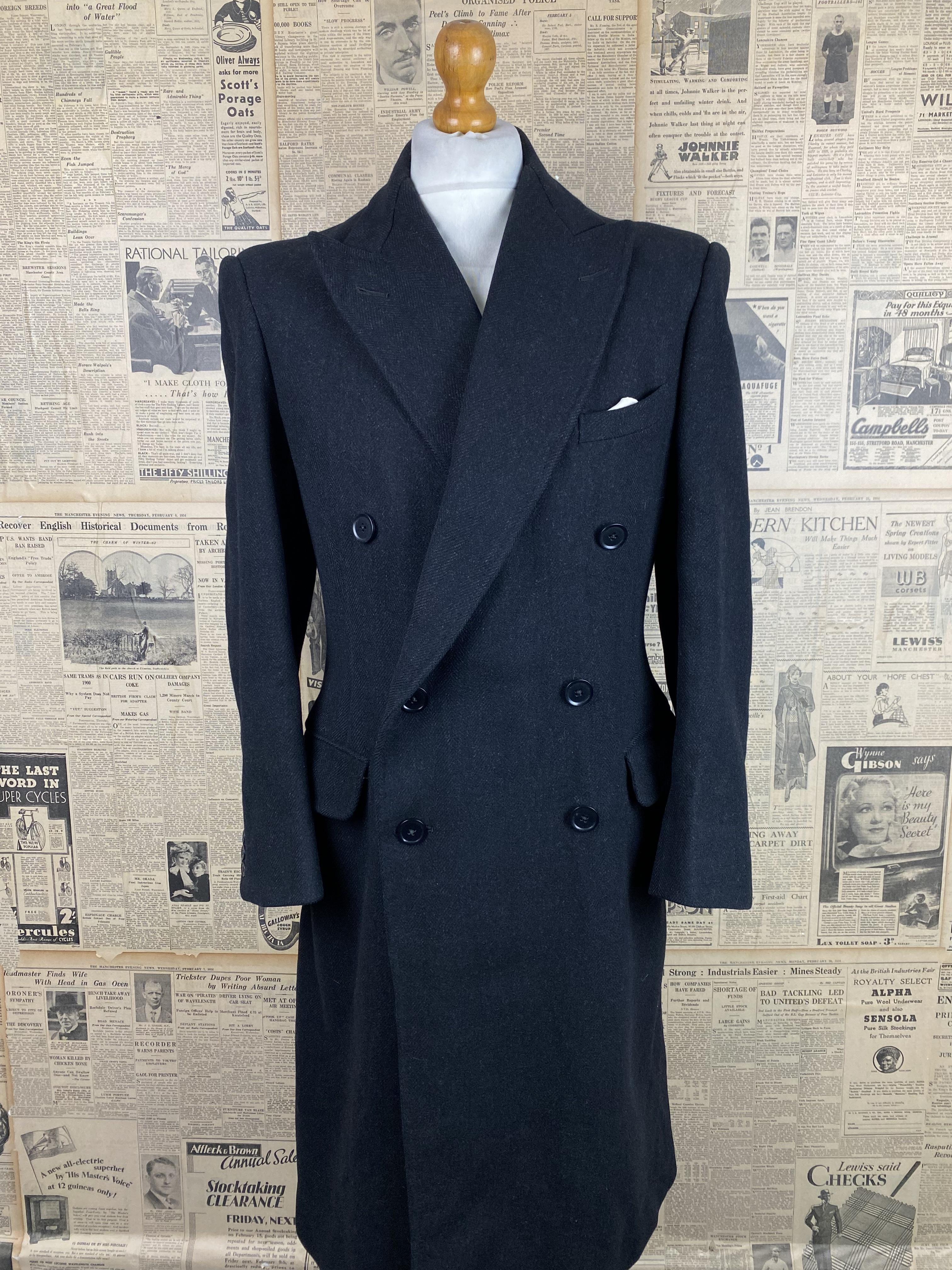 vintage bespoke 1960's Savile Row double breasted overcoat size 42