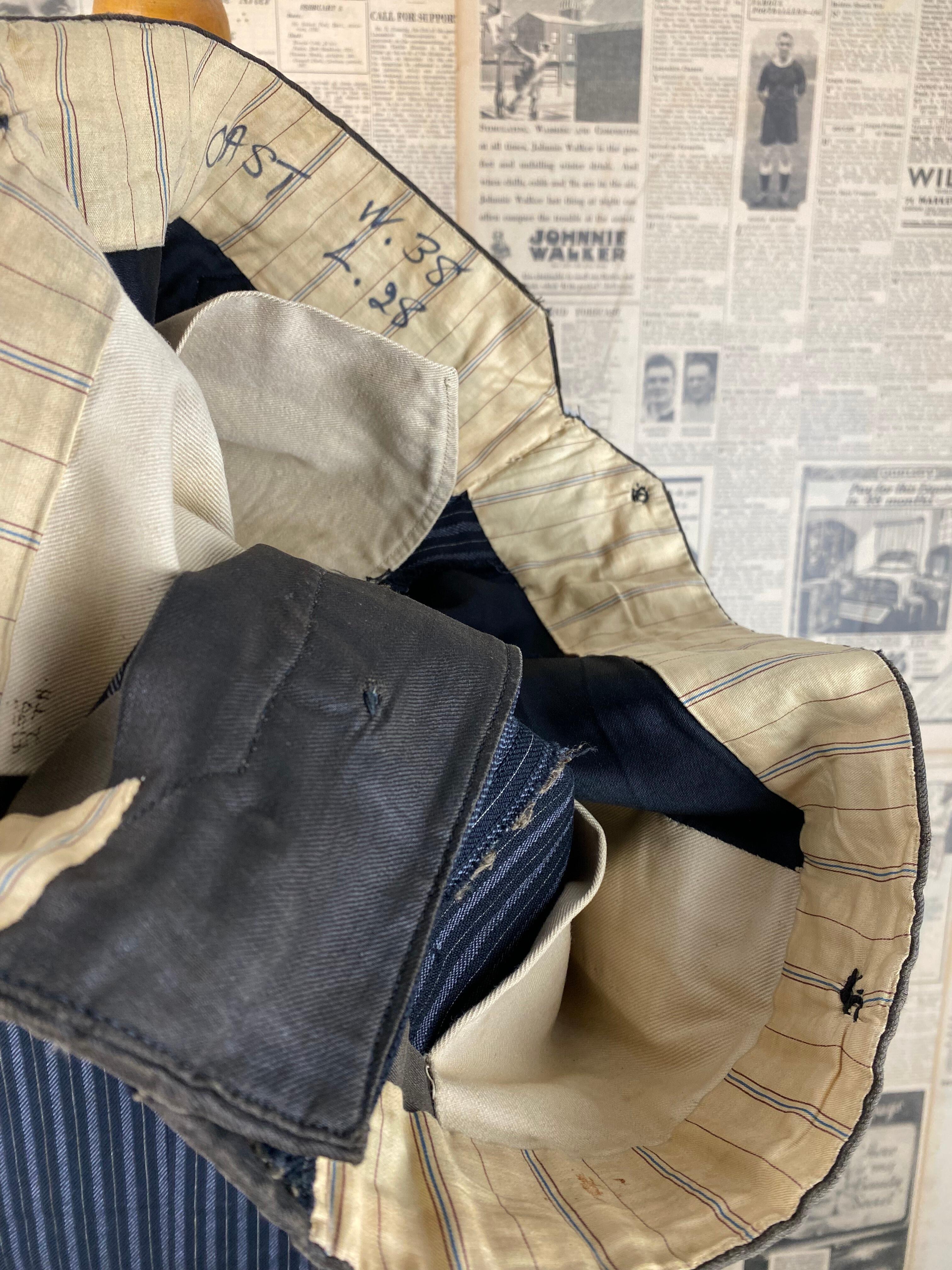 Edwardian 1920's flat fronted bespoke morning trousers size 40 short