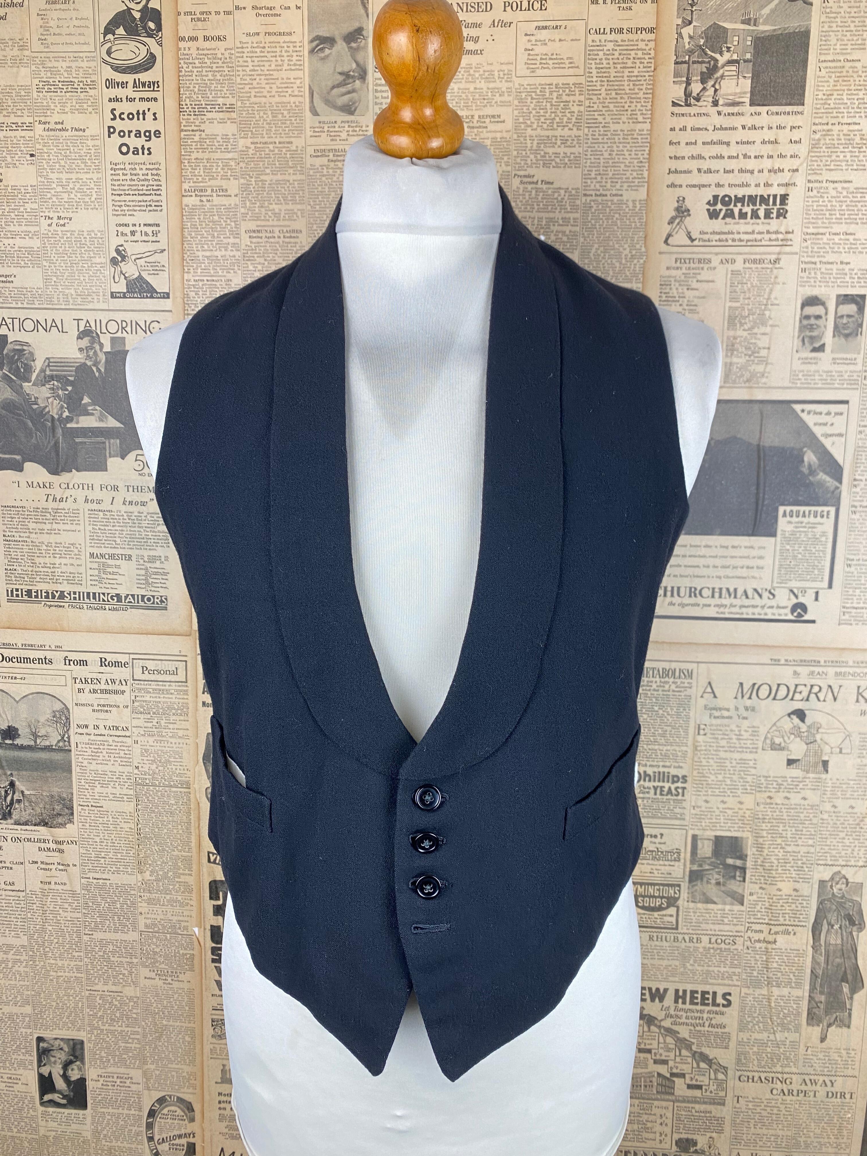 Vintage bespoke 1920's black tie dinner waistcoat size 42