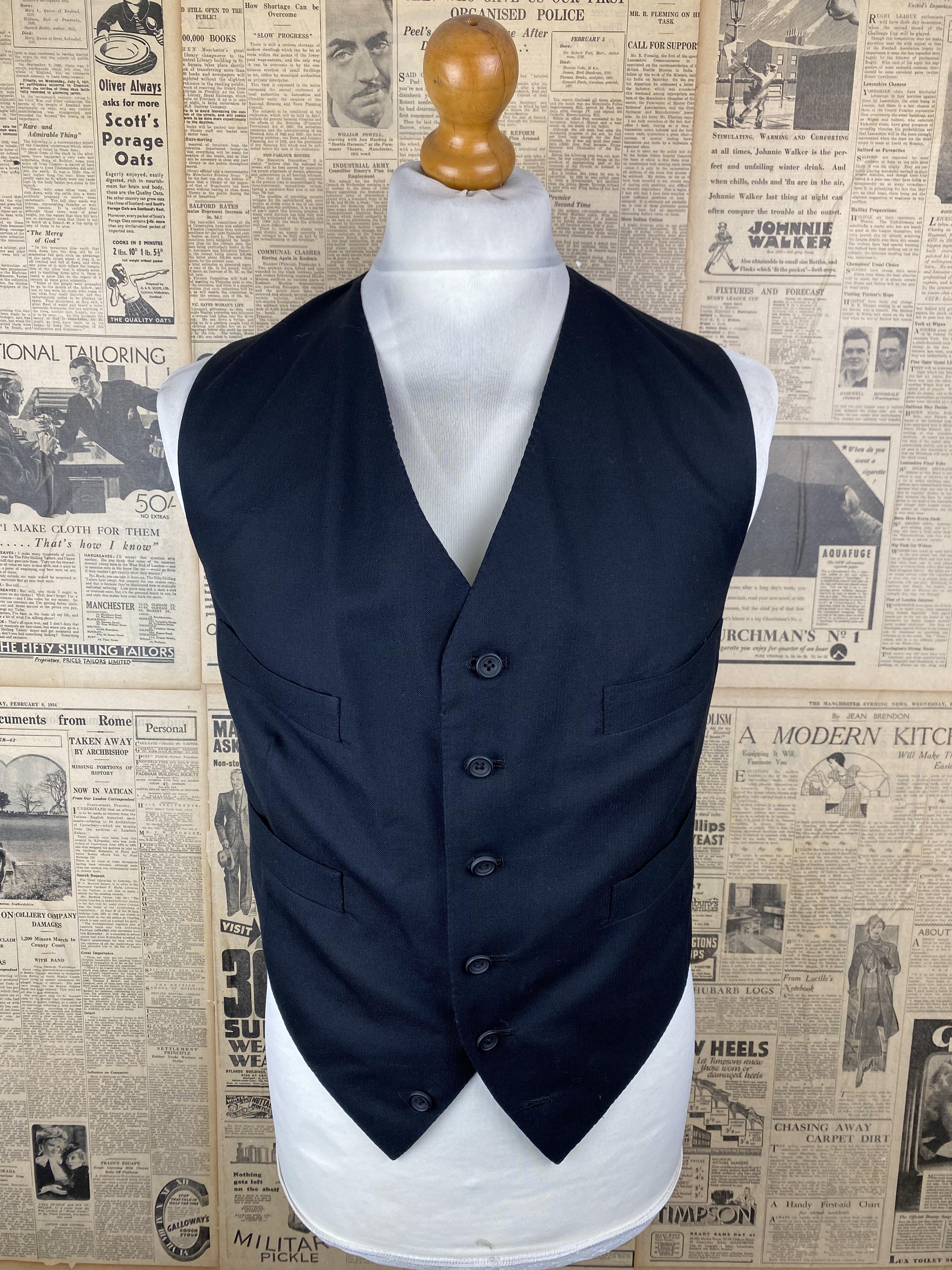 Vintage Savile Row bespoke black day morning waistcoat size 48