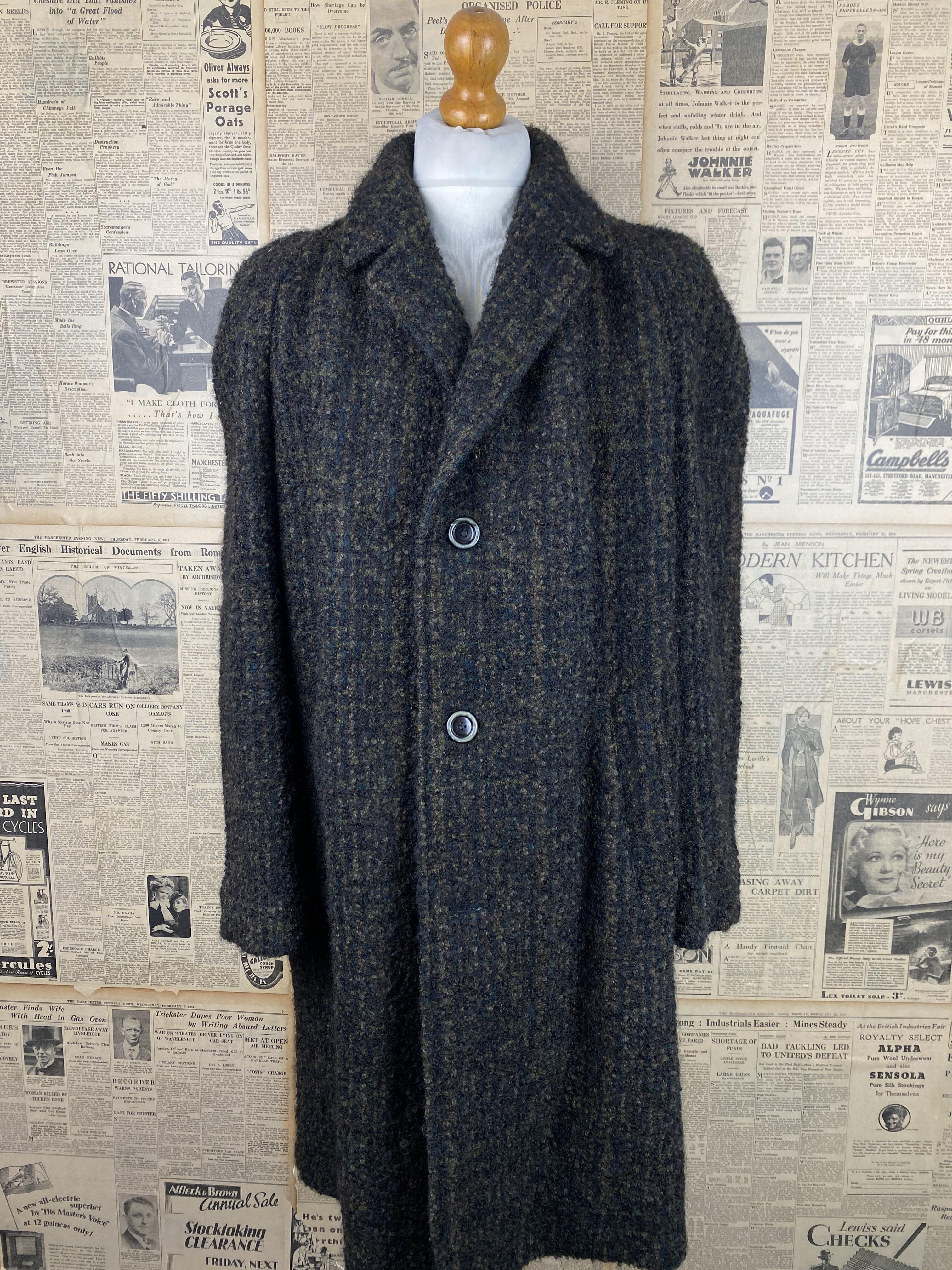 Vintage 1960's chunky wool tweed overcoat size 44