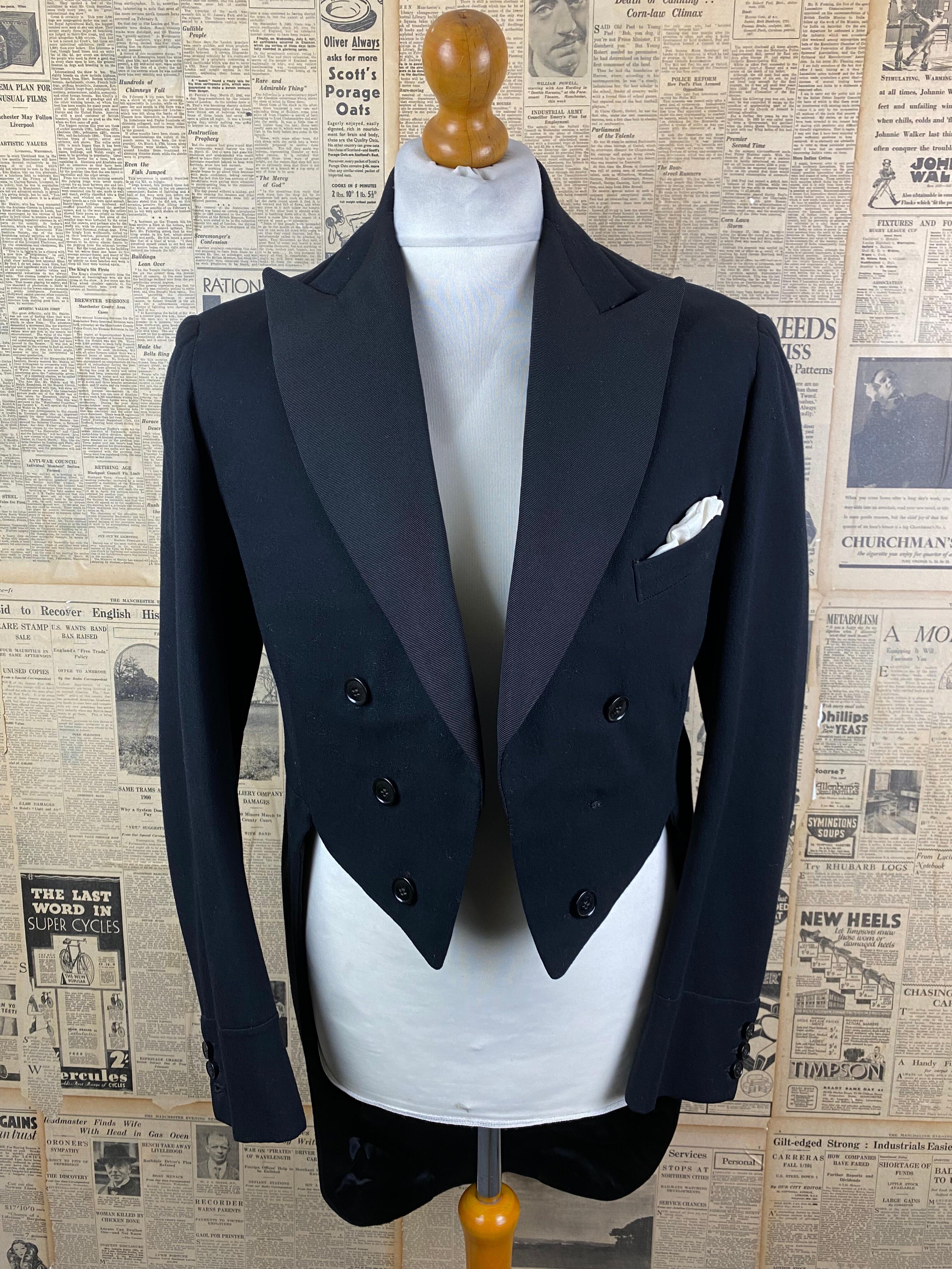 Vintage 1930's bespoke white tie evening tailcoat size 40