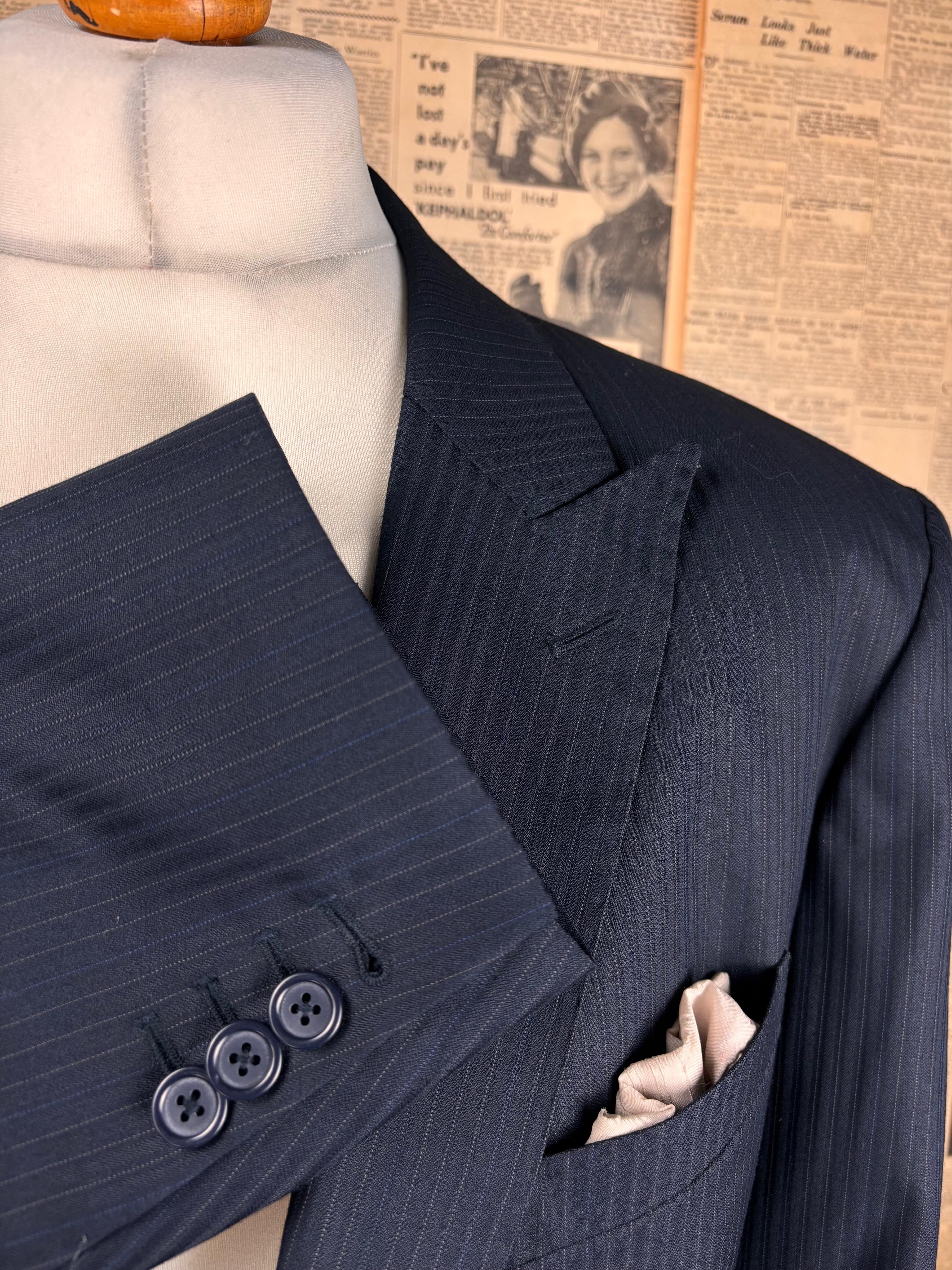 Bespoke Timeless striped navy suit size 46 48