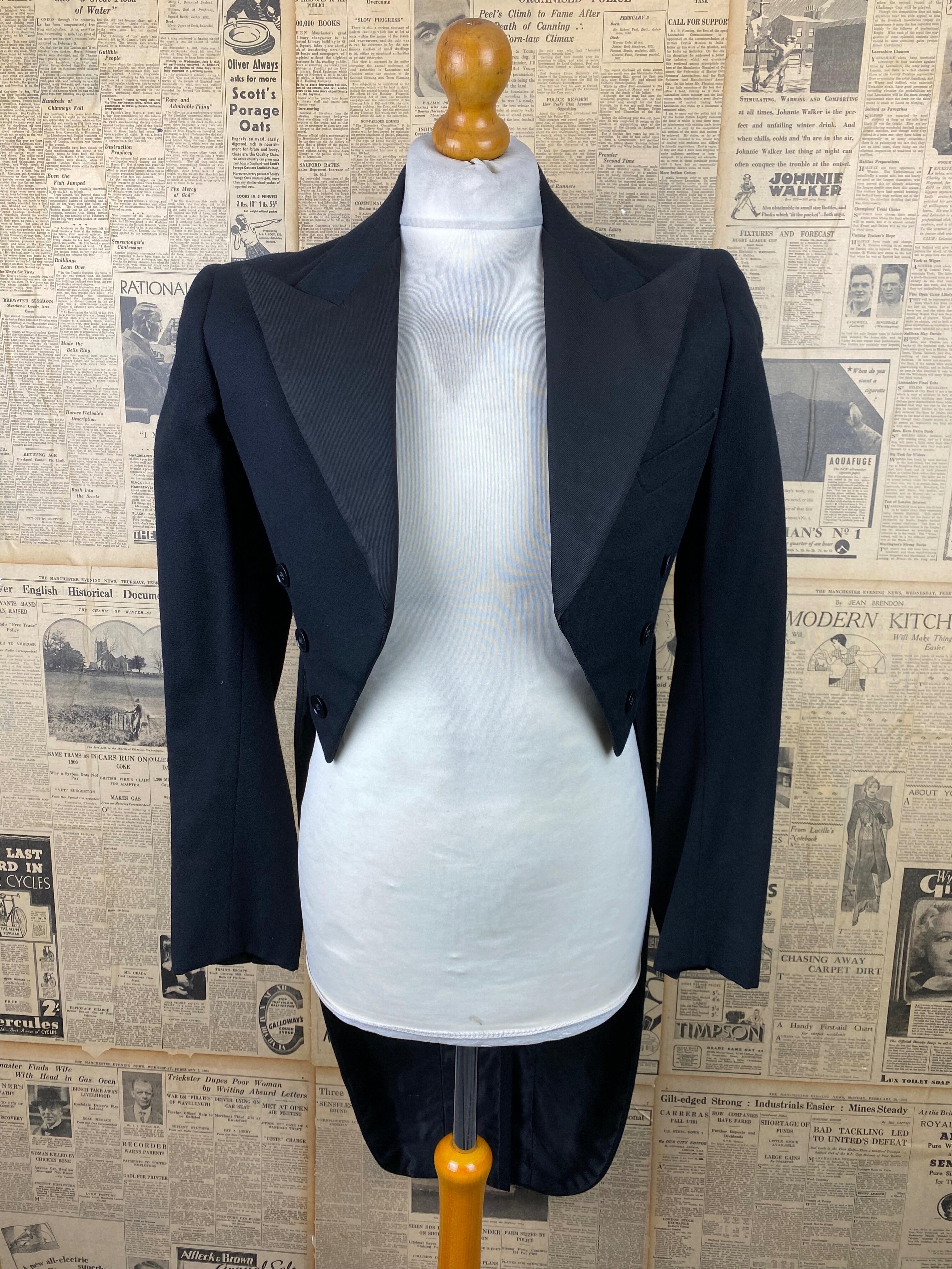 Vintage bespoke 1930's white tie evening tailcoat size 34 36