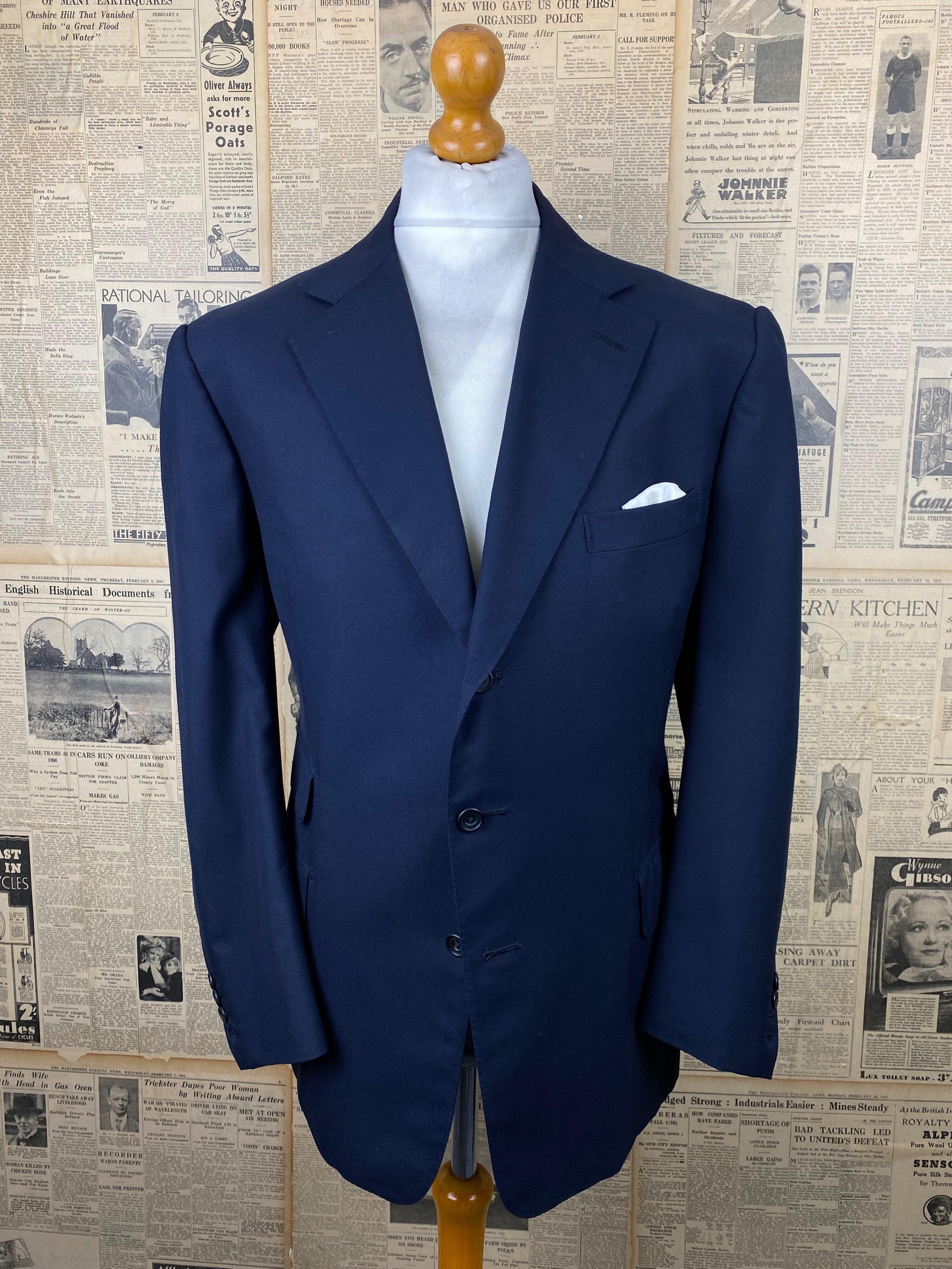 Vintage bespoke three button navy blue blazer jacket size 44