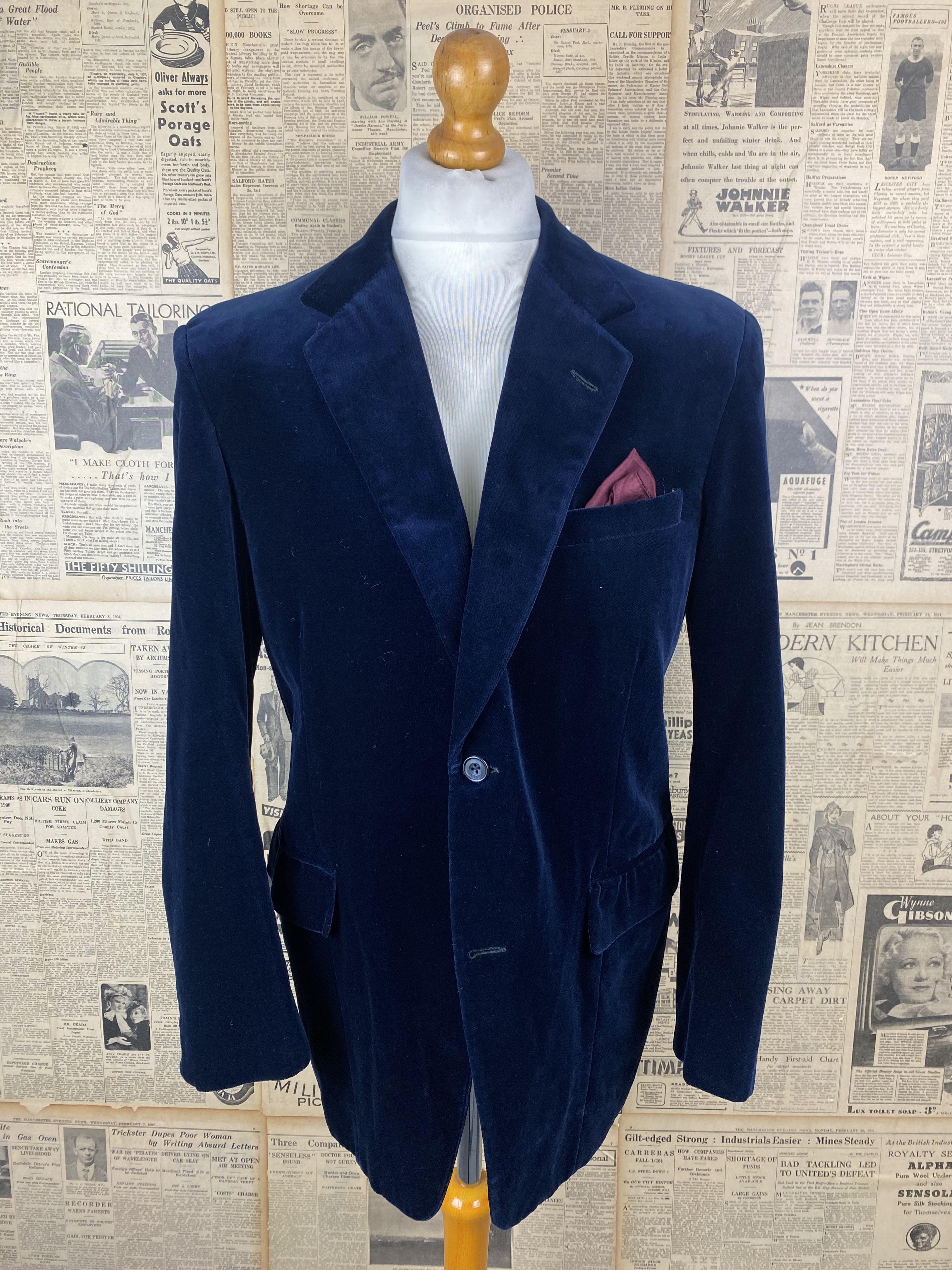 Vintage bespoke blue velvet jacket size 40 42