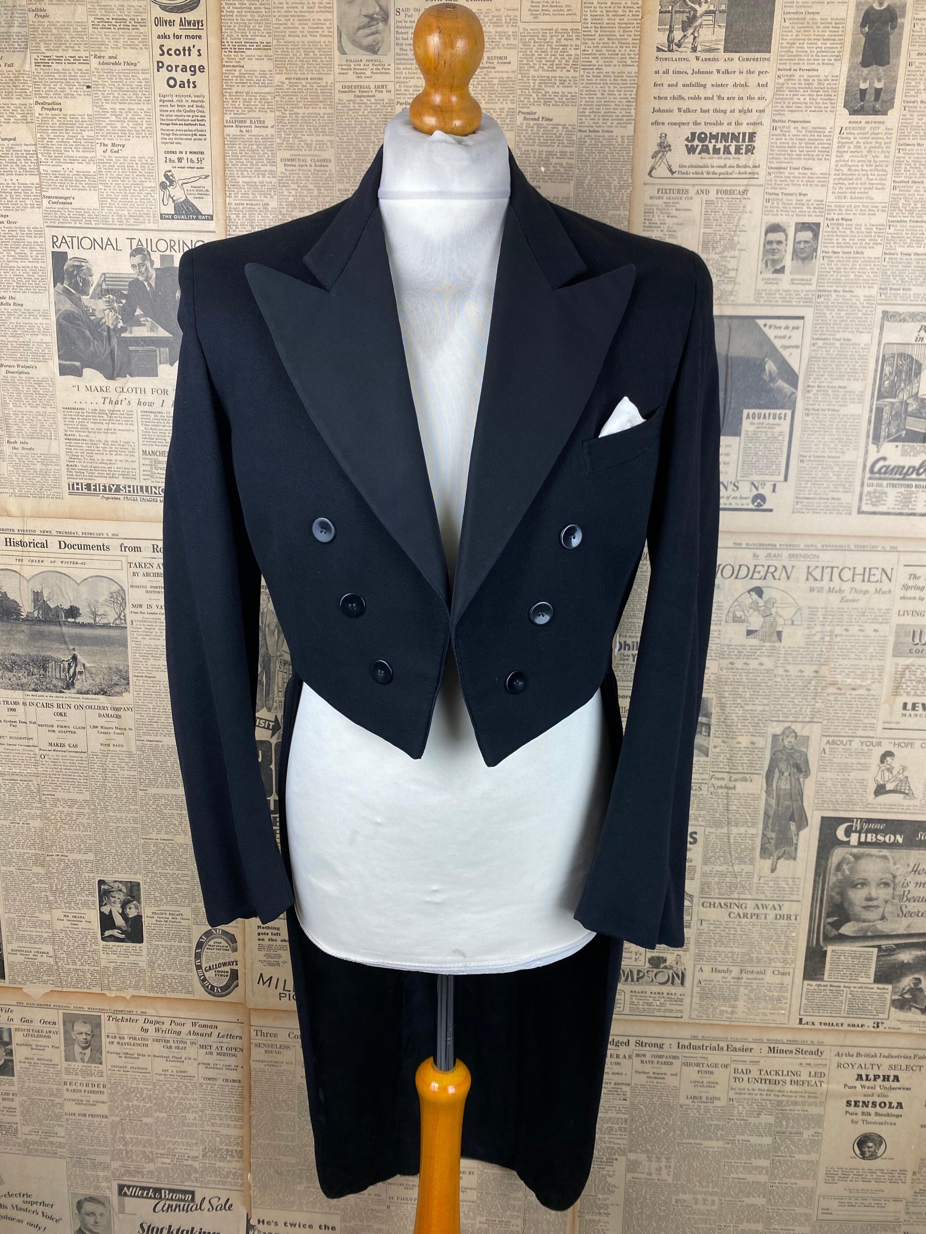 > Vintage bespoke 1960's white tie evening tailcoat size 38 short