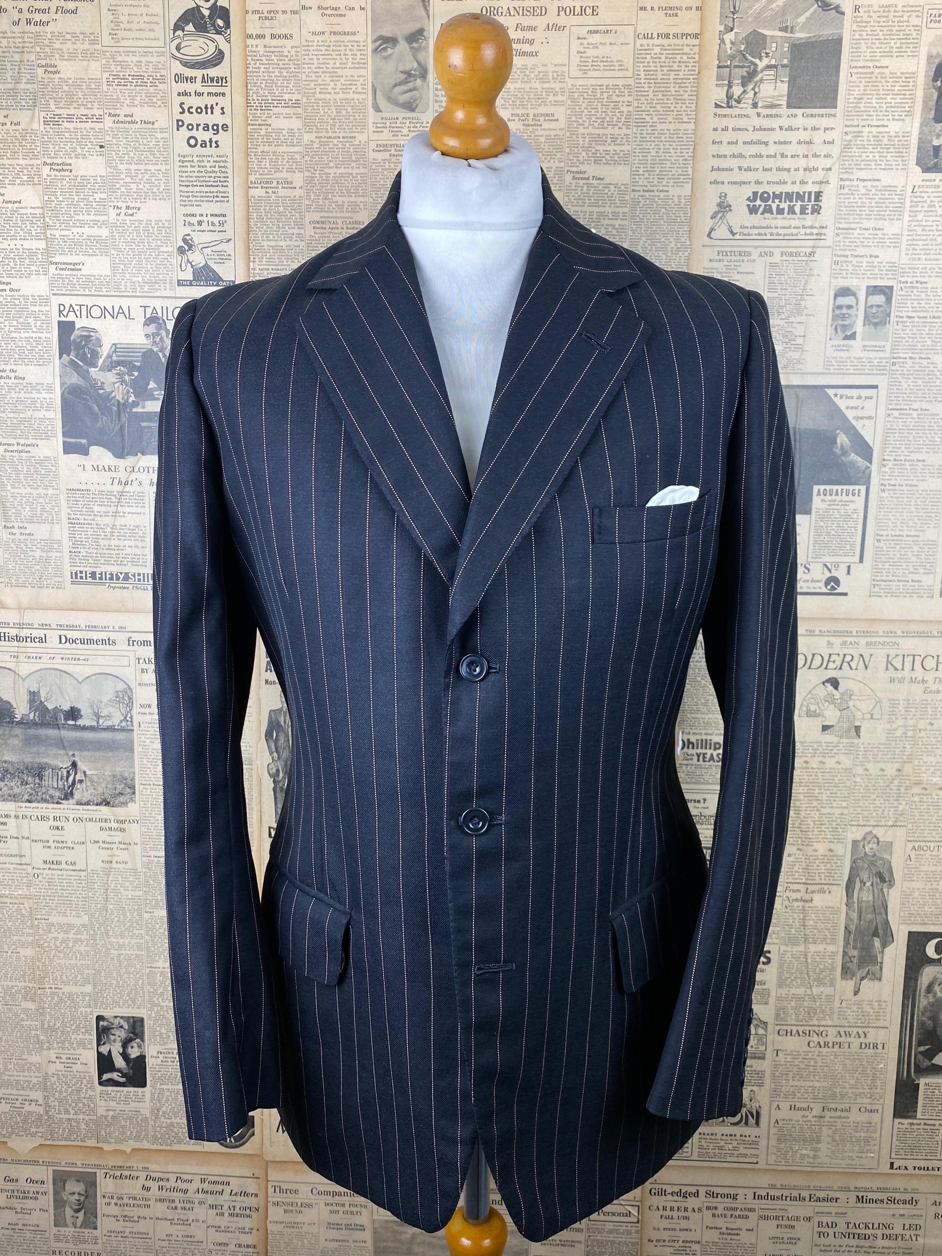 Vintage 1930's style bespoke pinstripe suit jacket size 40