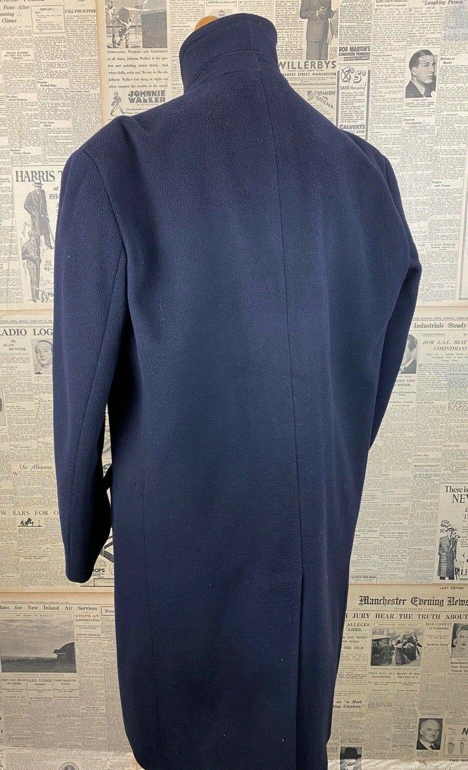 Vintage Hector Powe Navy Blue single breasted overcoat size 46 48