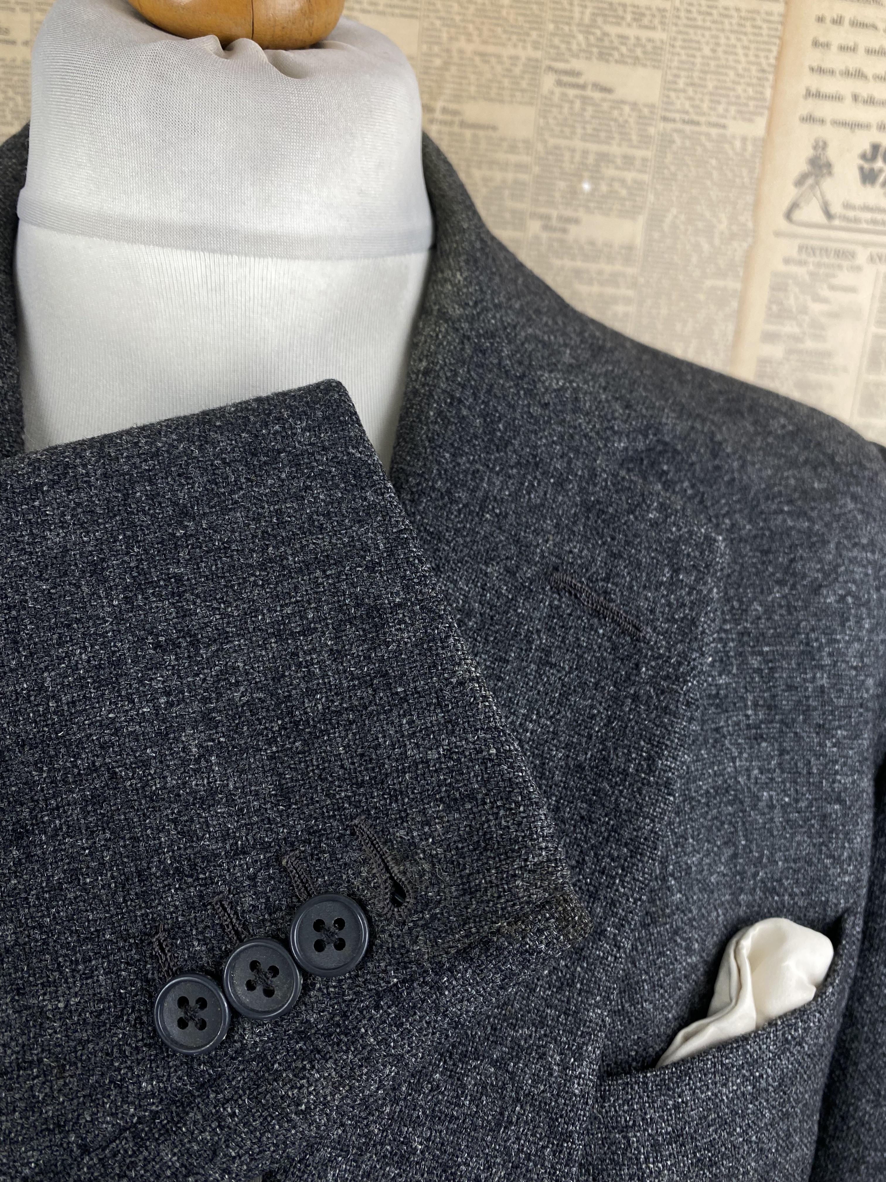 Vintage bespoke 1950's Savile Row grey hopsack suit size 42 44