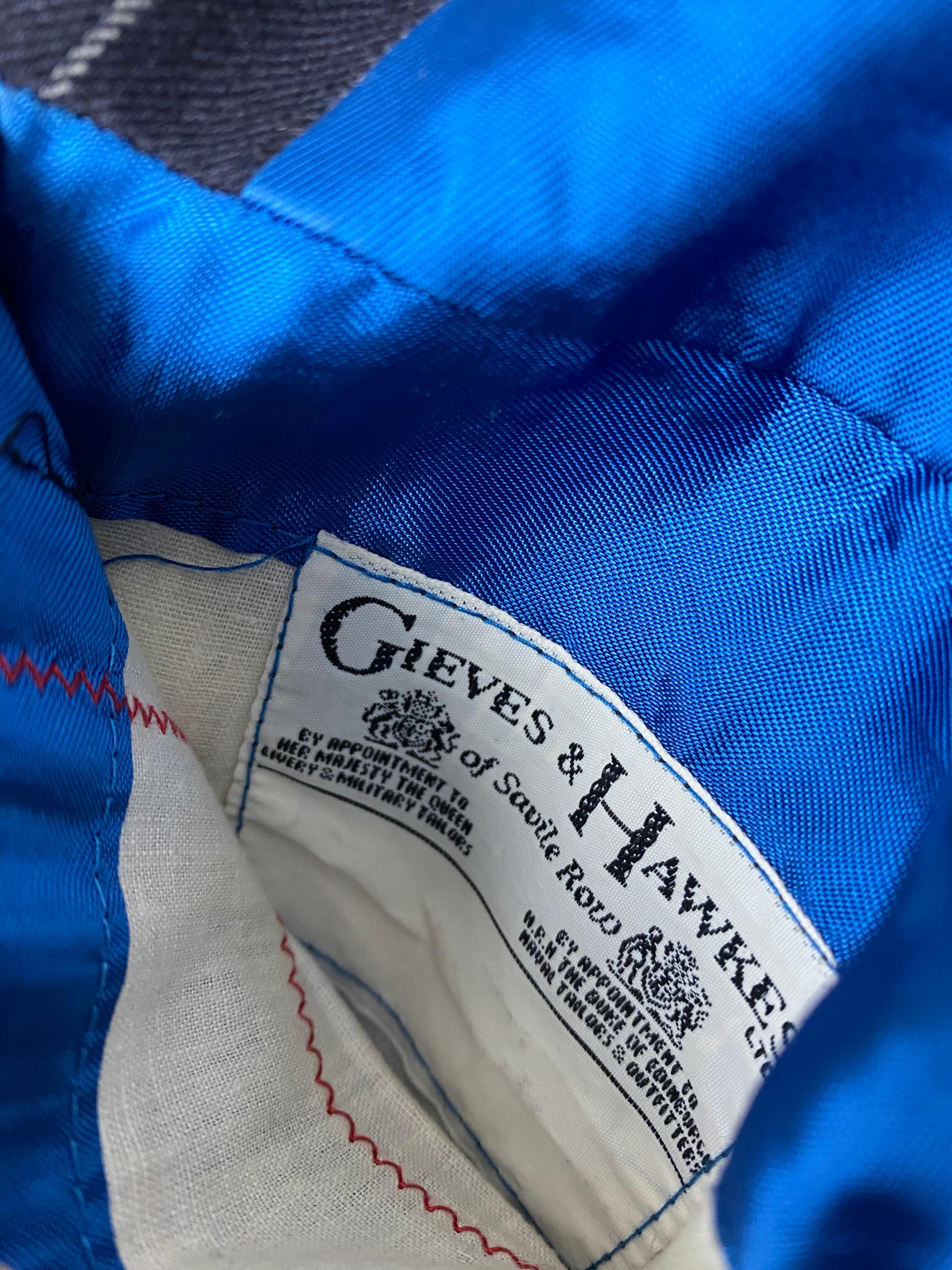 Vintage Gieves chalk stripe navy blue suit size 40 42