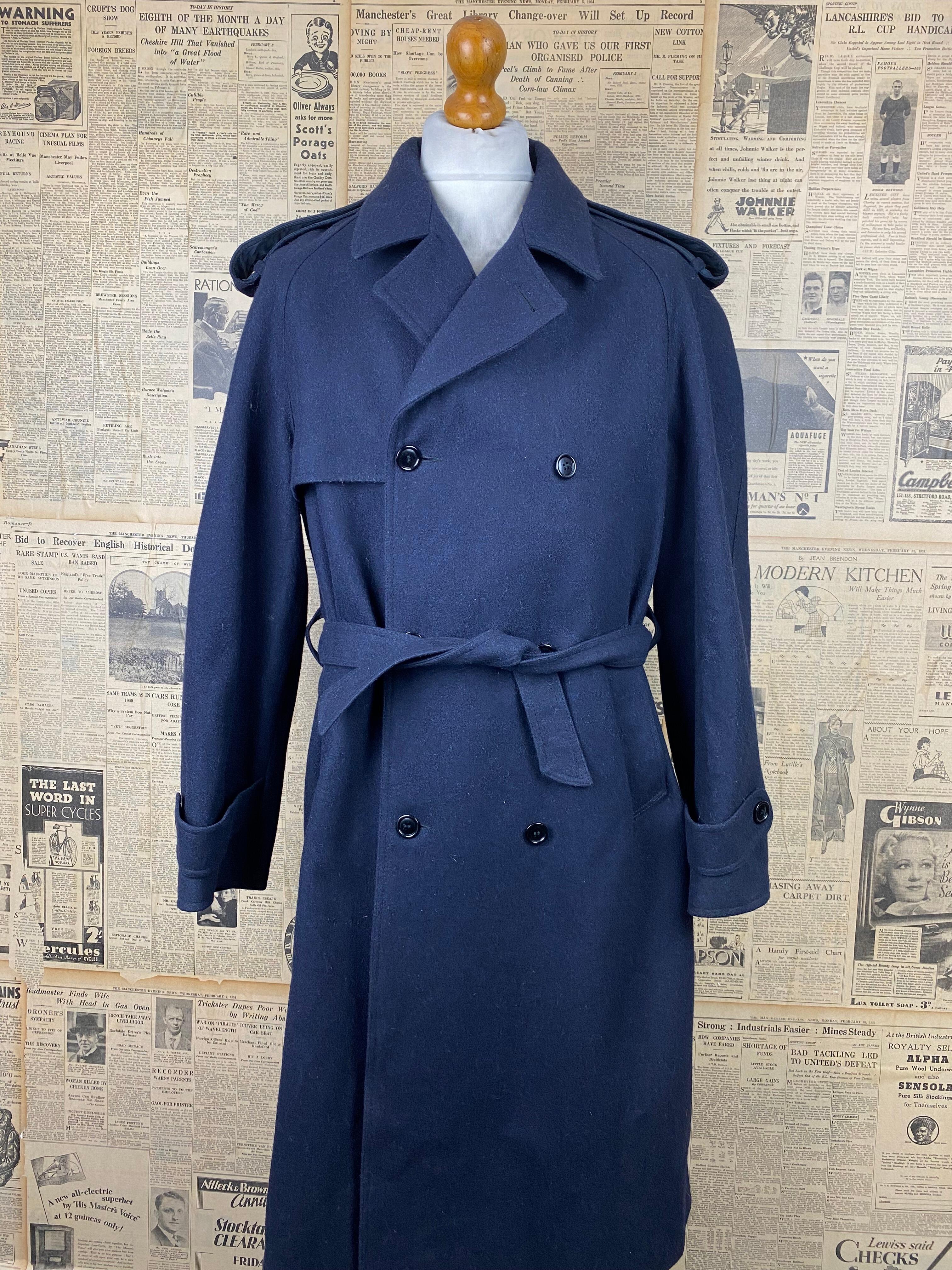 Vintage navy double breasted belted overcoat size 44