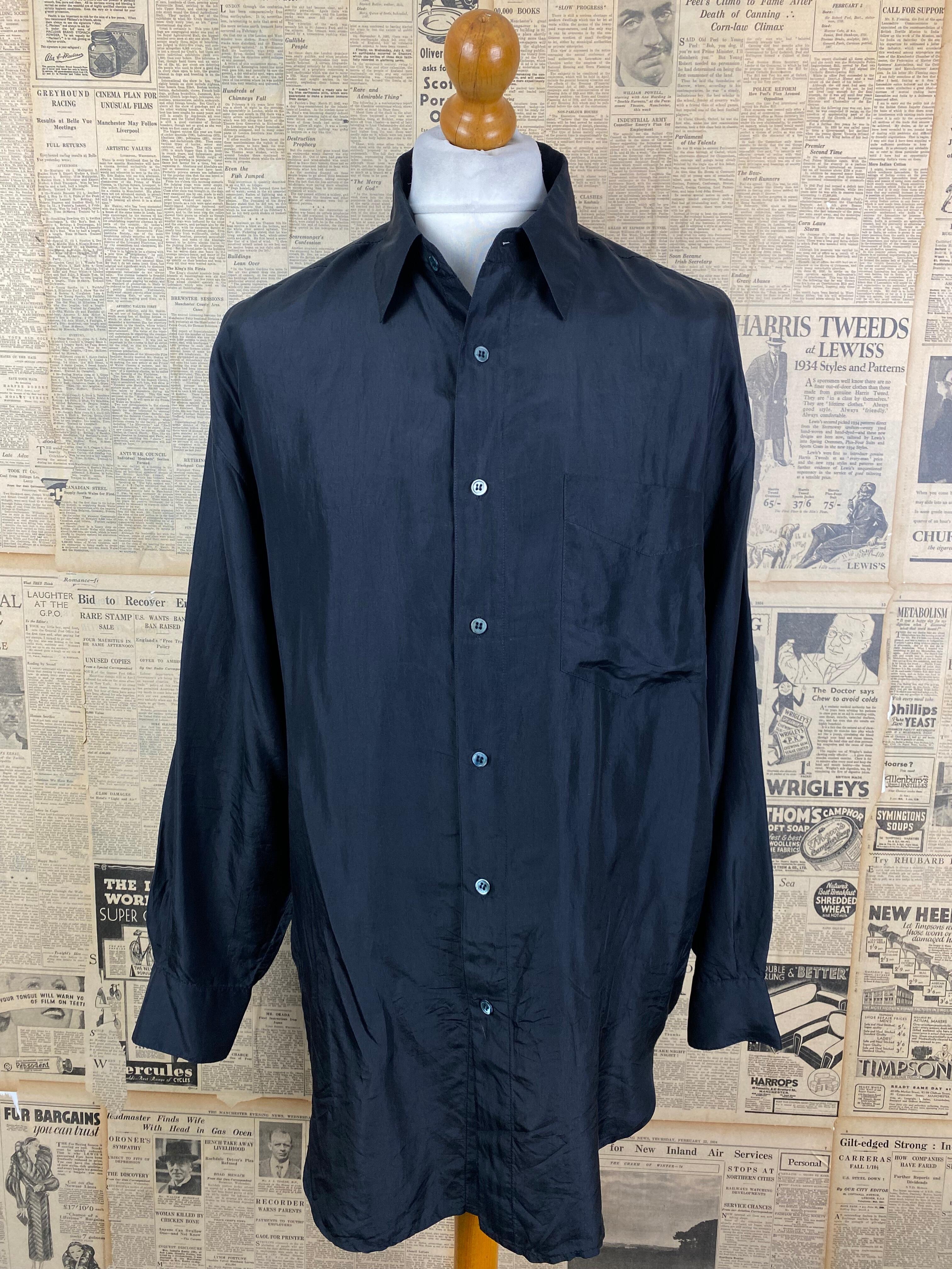 vintage black silk shirt size large 42 44
