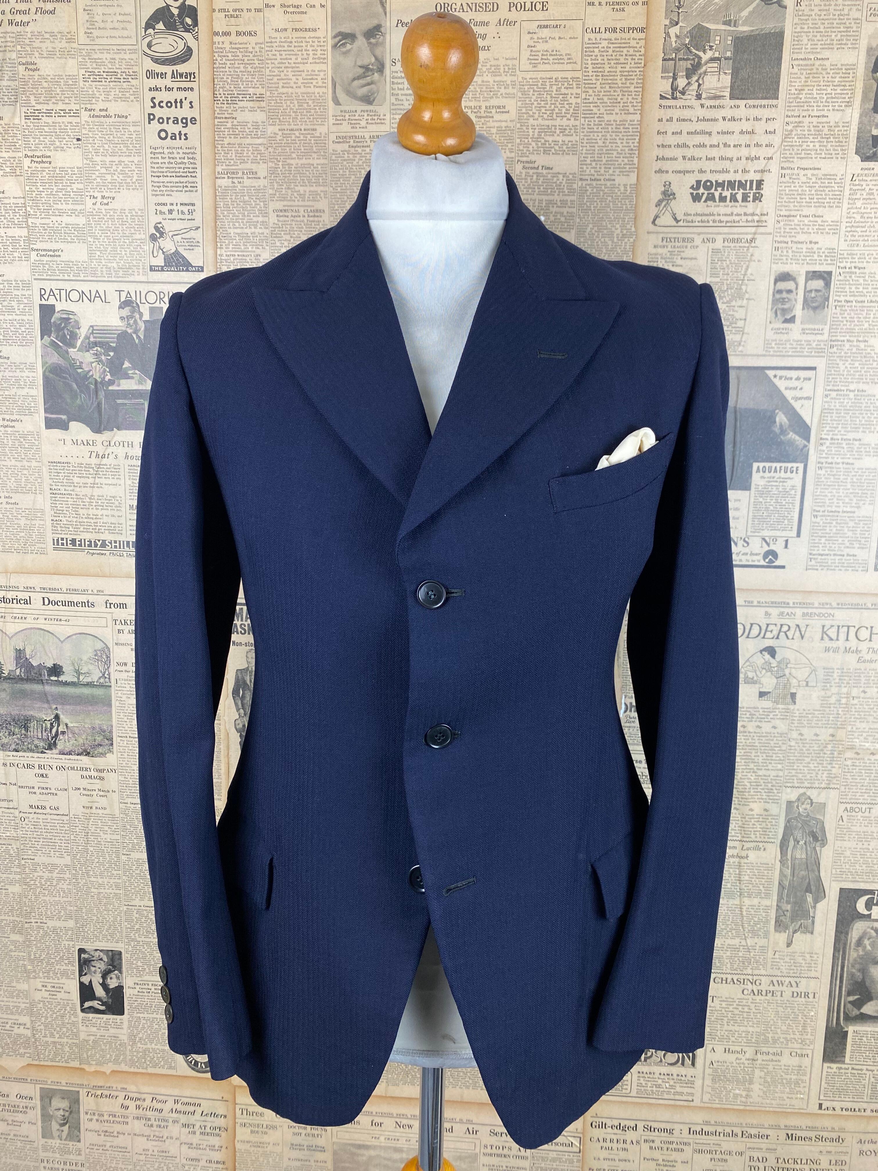 Vintage 1930's peak lapel navy suit size 36