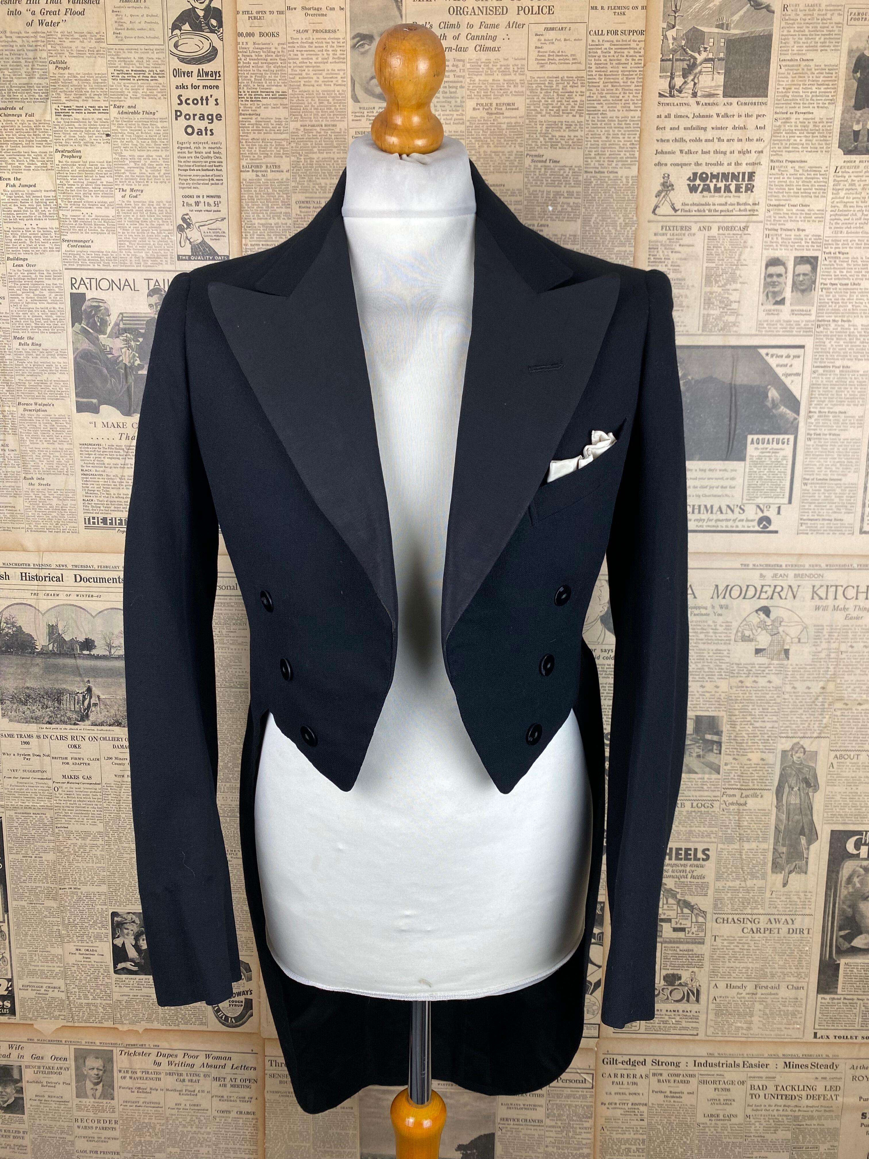 Vintage bespoke 1930's white tie evening tailcoat size 40