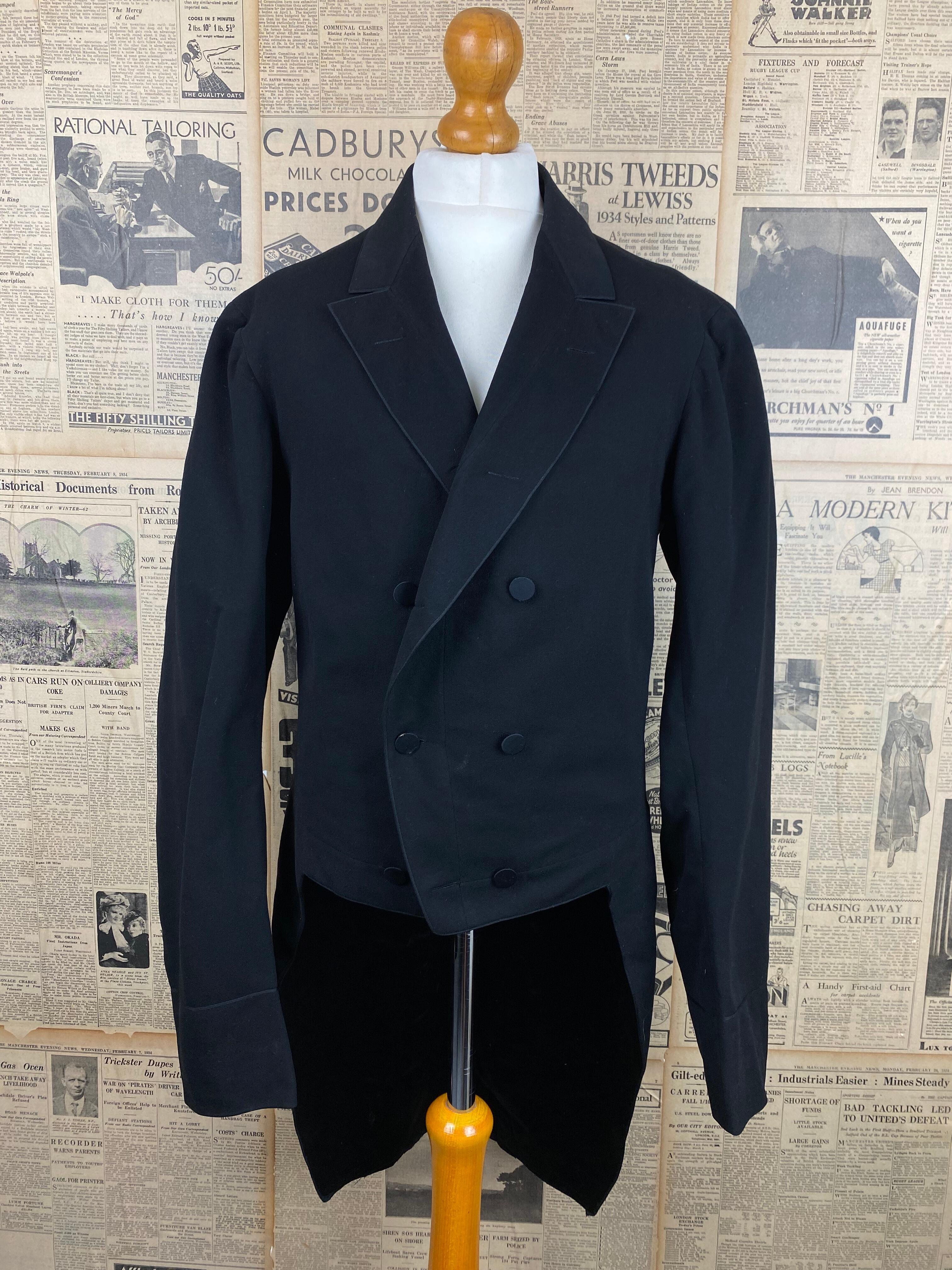 > Vintage Victorian Edwarian bespoke Parisian evening tailcoat size 32 34