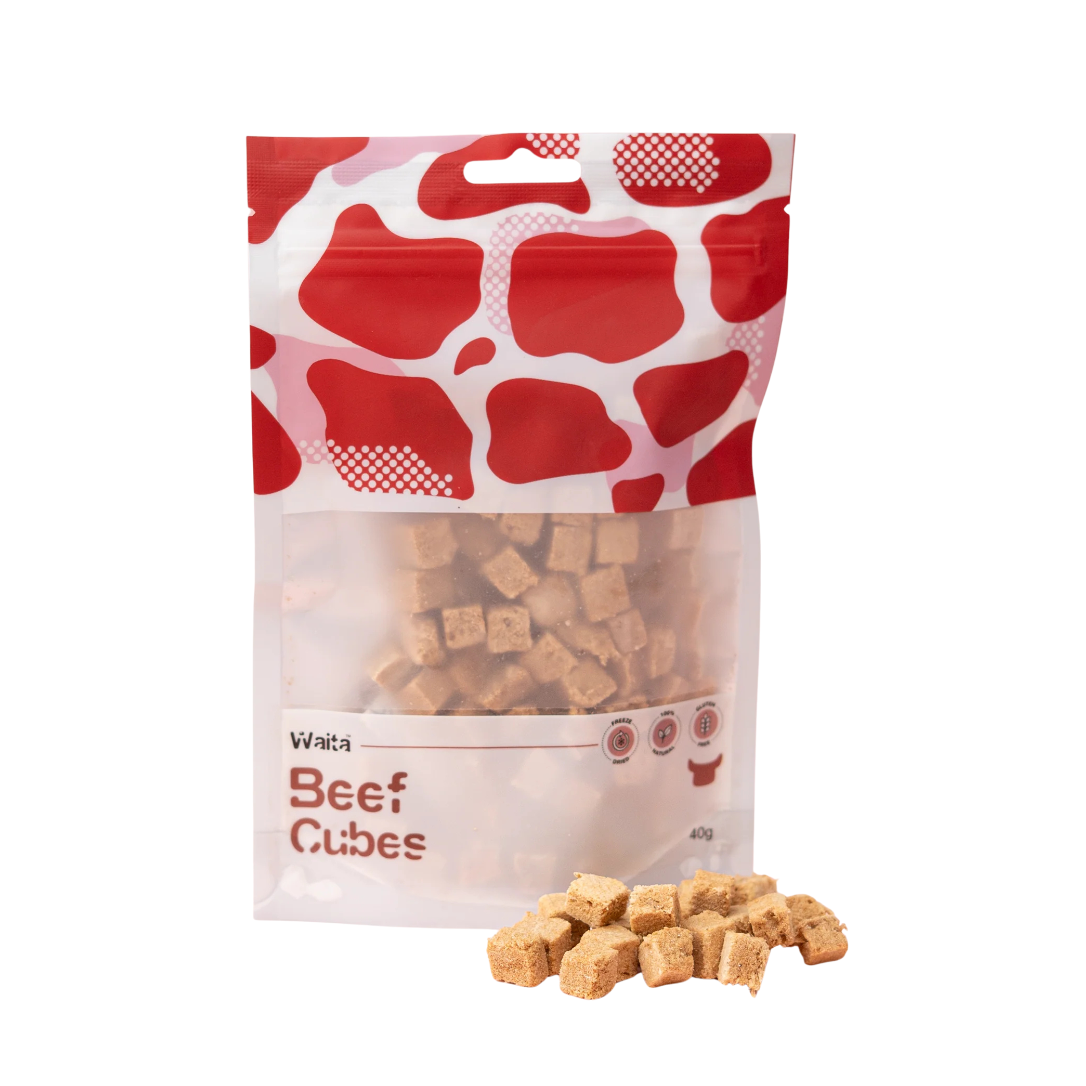 40g bag of 100% natural Freeze-dried Beef cubes for pets, lightweight protein treats