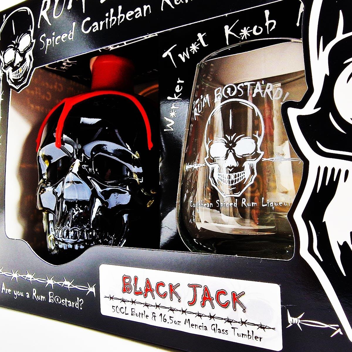 Rum Bastard Black Jack Gift Set Caribbean Spiced Rum Liqueur 50cl & Mencia Rocks Glass Tumbler