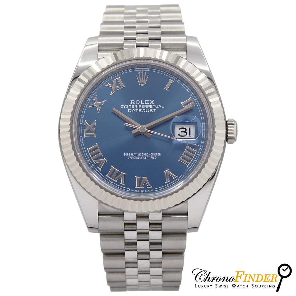 Rolex Datejust 41 Azzurro Blue Roman Numeral Dial 126334 Jubilee Bracelet Clasp