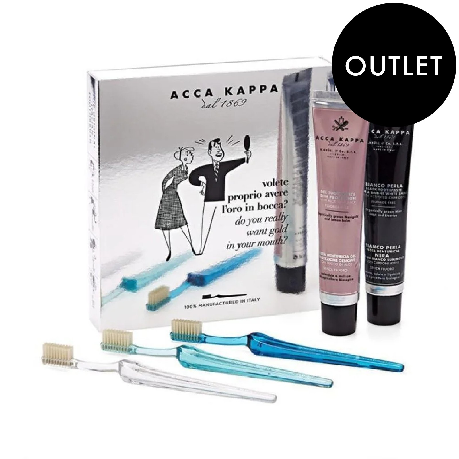 ACCA KAPPA Black Lympio Collection Gift Set, Incl. Toothpaste, Gel Toothpaste Gum Protection and Medium Nylon Toothbrushes