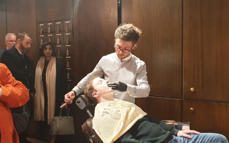 Barber, Elliot Forbes Shaves with an Open Razor