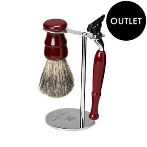 ACCA KAPPA 3-Piece Venetian Red Shaving Set with Badger Brush, Mach3 Razor and Stand