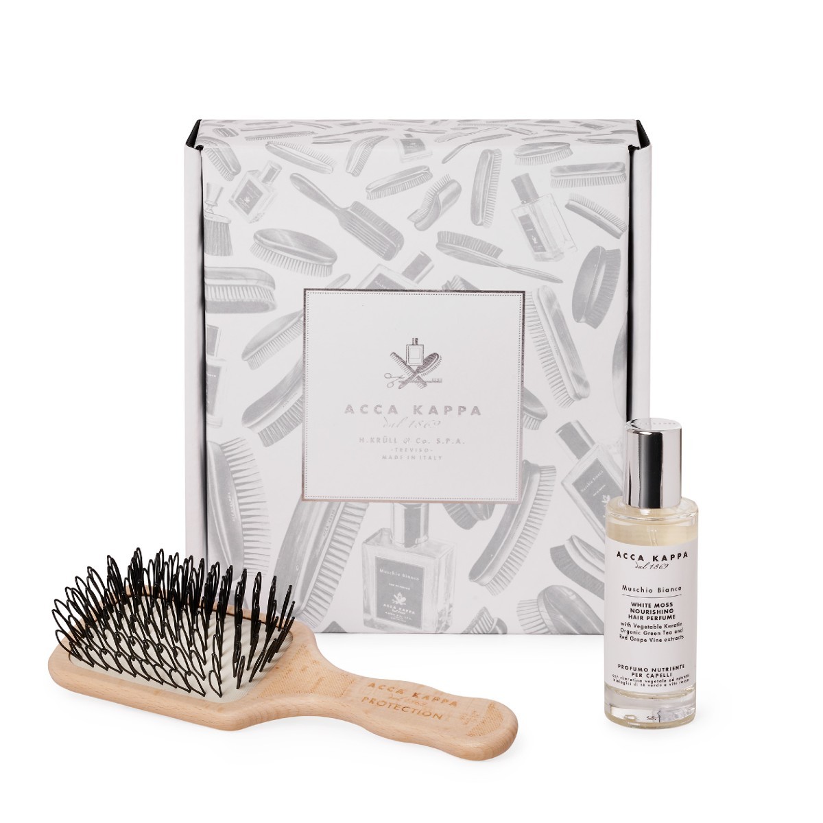 ACCA KAPPA White Moss Gift Set, Hair Perfume, Beechwood Hair Brush