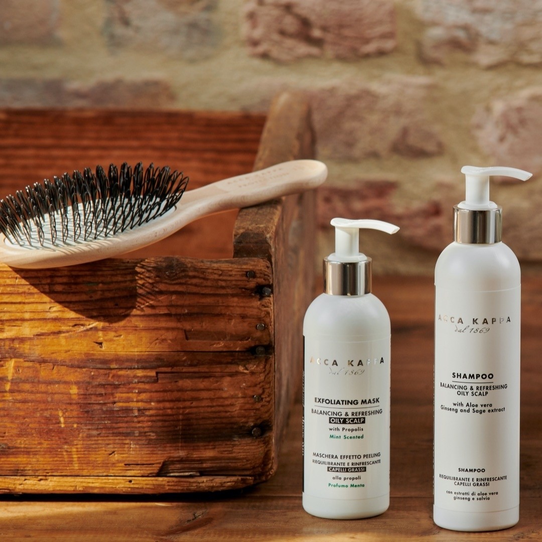 The Acca Kappa Balancing & Refreshing Hair Care range, ideal for oily or irritated scalps.