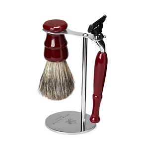 ACCA KAPPA 3-Piece Venetian Red Shaving Set with Badger Brush, Mach3 Razor and Stand