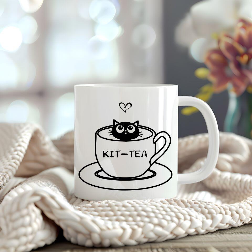 coffee mug with kit-tea design