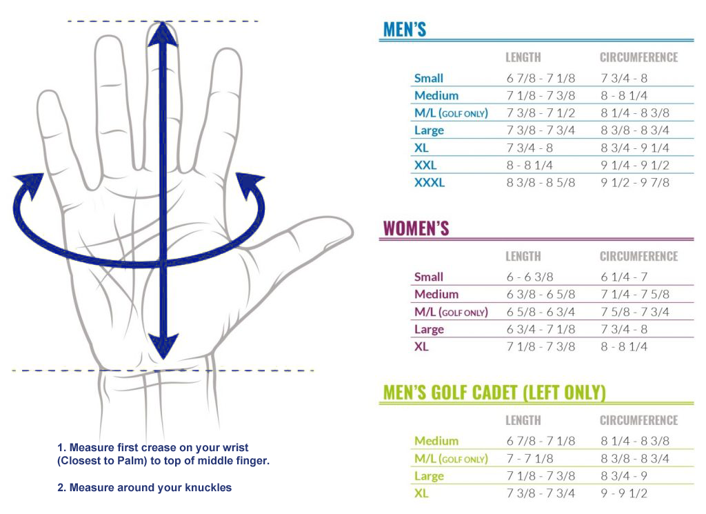 Mens Golf Glove Size Chart