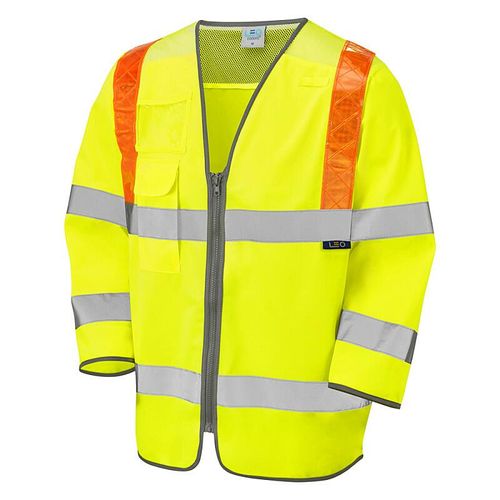 Leo Taddiport ISO 20471 Class 3 Orange Brace 3/4 Sleeve Waistcoat Yellow