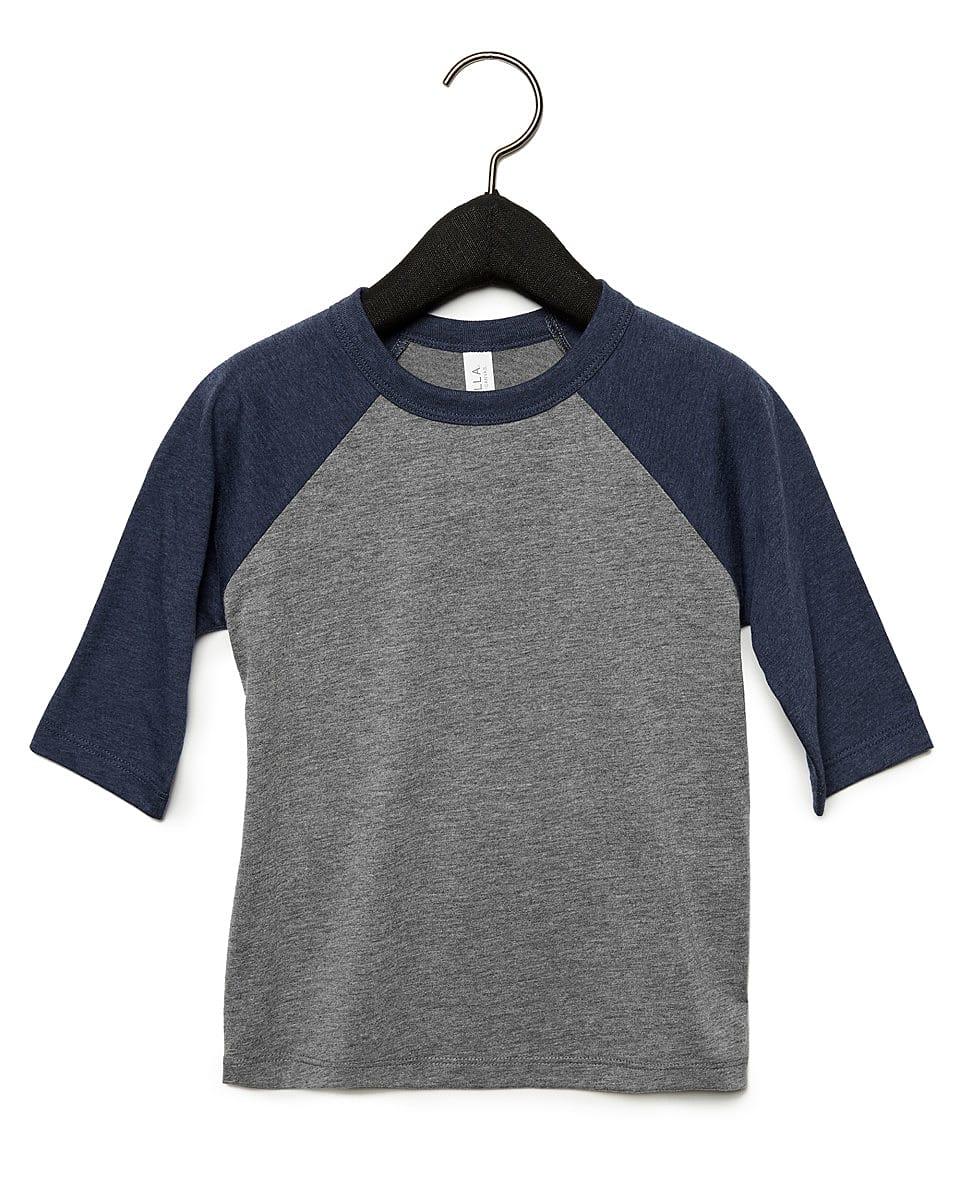 Bella Canvas Toddler 3/4 Baseball T-Shirt in Grey / Navy Triblend (Product Code: CA3200T)