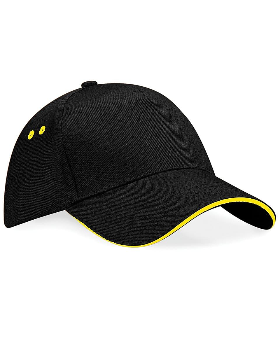 Beechfield Ultimate Sandwich Peak Cap in Black / Yellow (Product Code: B15C)