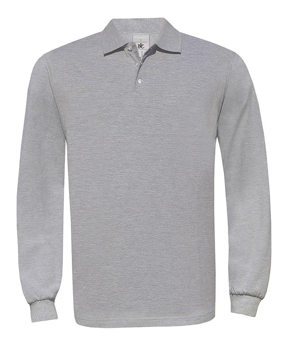 B&C Safran Long-Sleeve Polo Shirt in Heather Grey (Product Code: PU414)