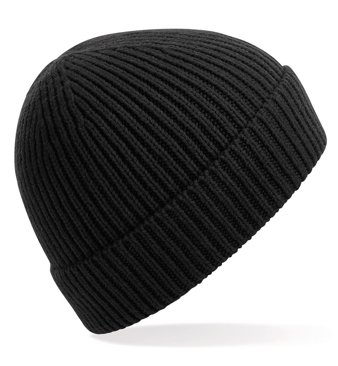 Beechfield Engineered Knit Ribbed Beanie Hat in Black (Product Code: B380)
