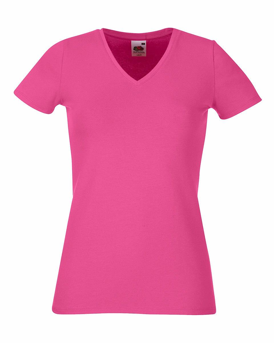 Fruit Of The Loom Lady-Fit V-Neck T-Shirt in Fuchsia (Product Code: 61382)