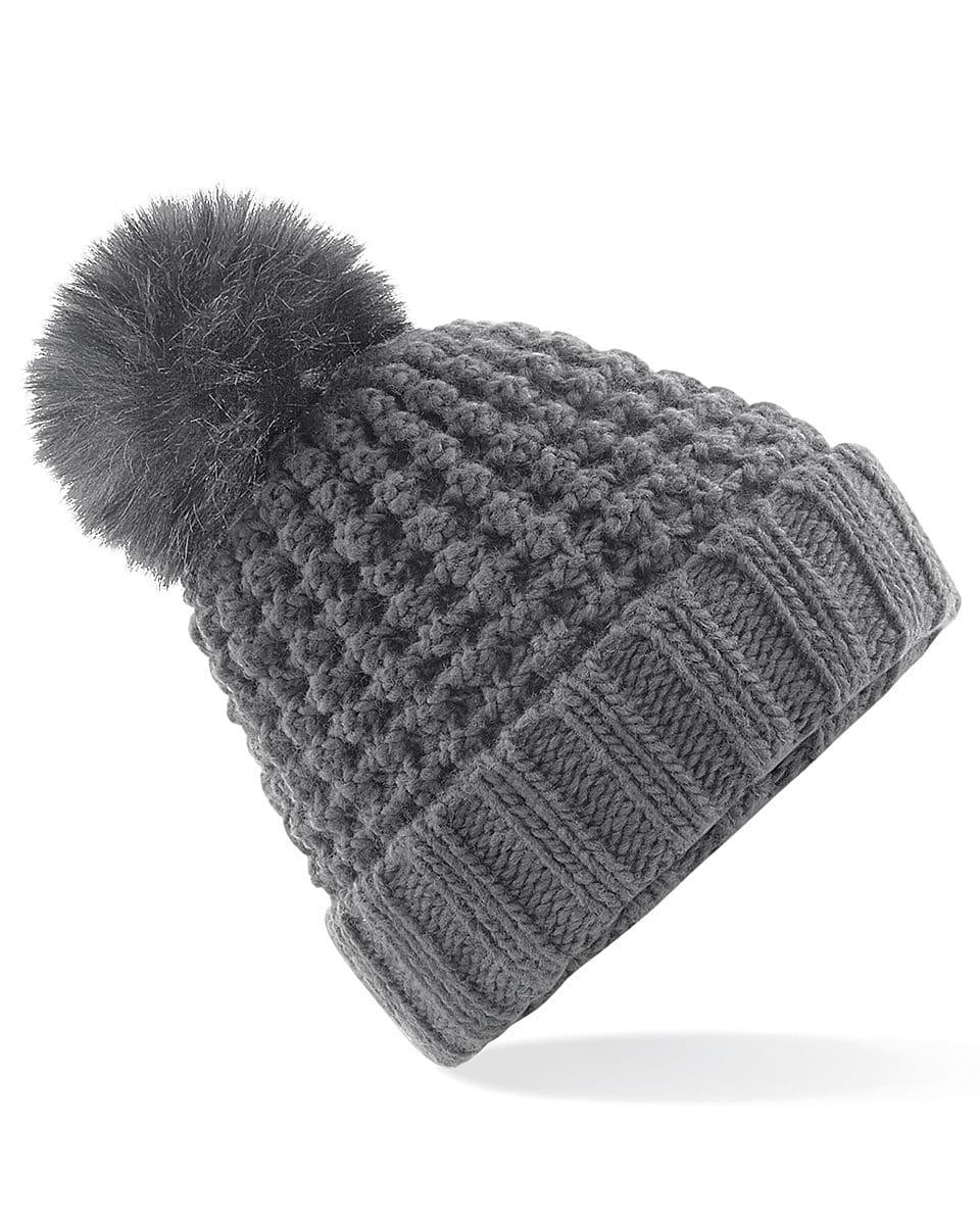 Beechfield Popcorn Fur Pop Pom Beanie Hat in Graphite Grey (Product Code: B415)